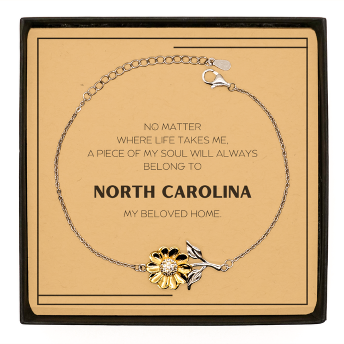 North Carolina Gift Sunflower Bracelet - My Soul Belongs to NC | Birthday Gift