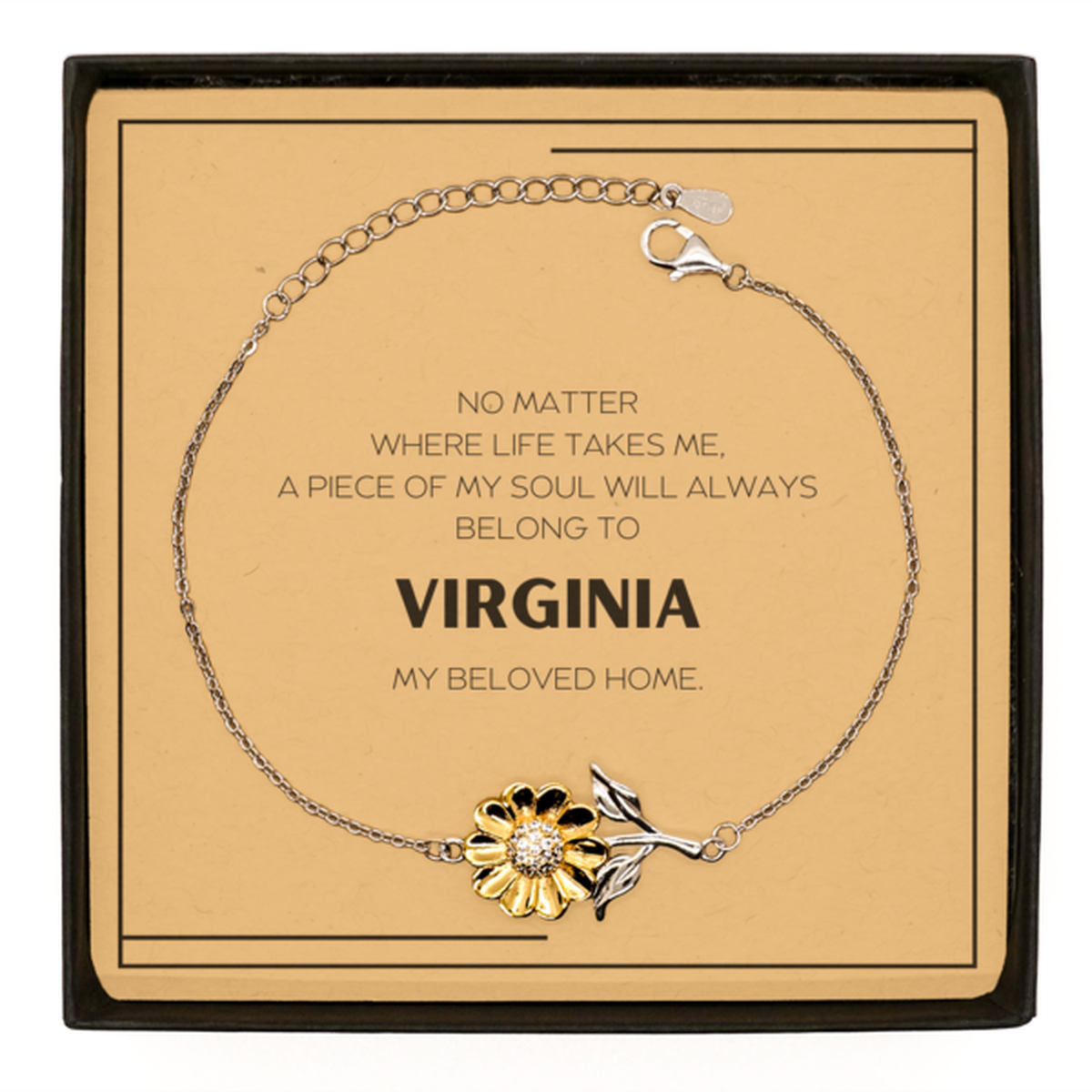 Love Virginia State Gifts, My soul will always belong to Virginia, Proud Sunflower Bracelet, Birthday Unique Gifts For Virginia Men, Women, Friends