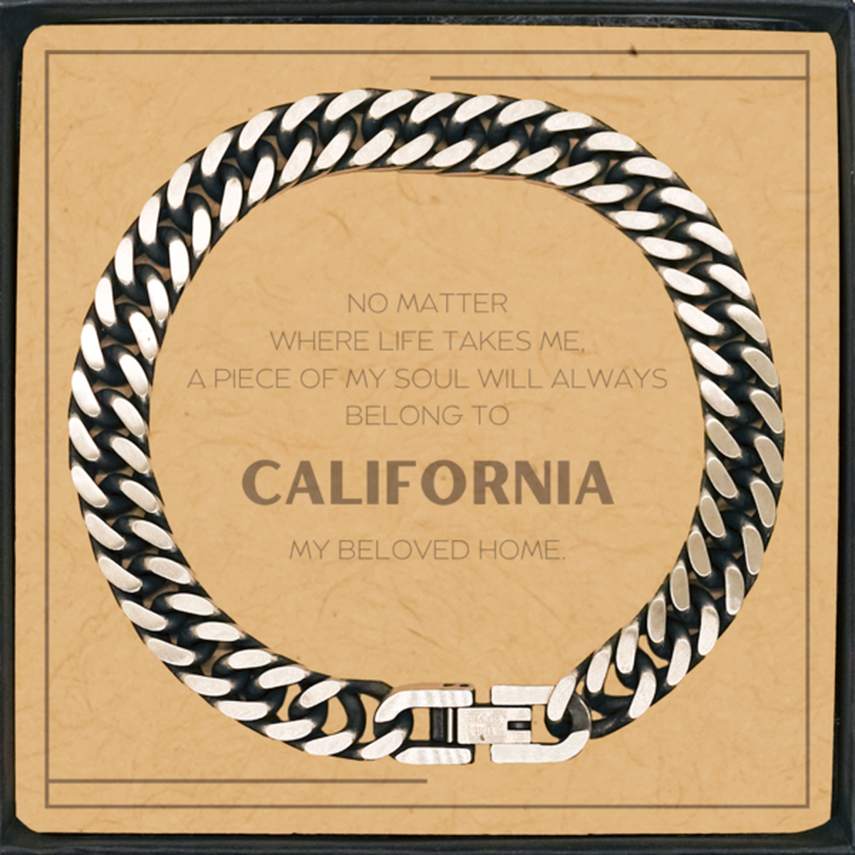 Love California State Gifts, My soul will always belong to California, Proud Cuban Link Chain Bracelet, Birthday Unique Gifts For California Men, Women, Friends