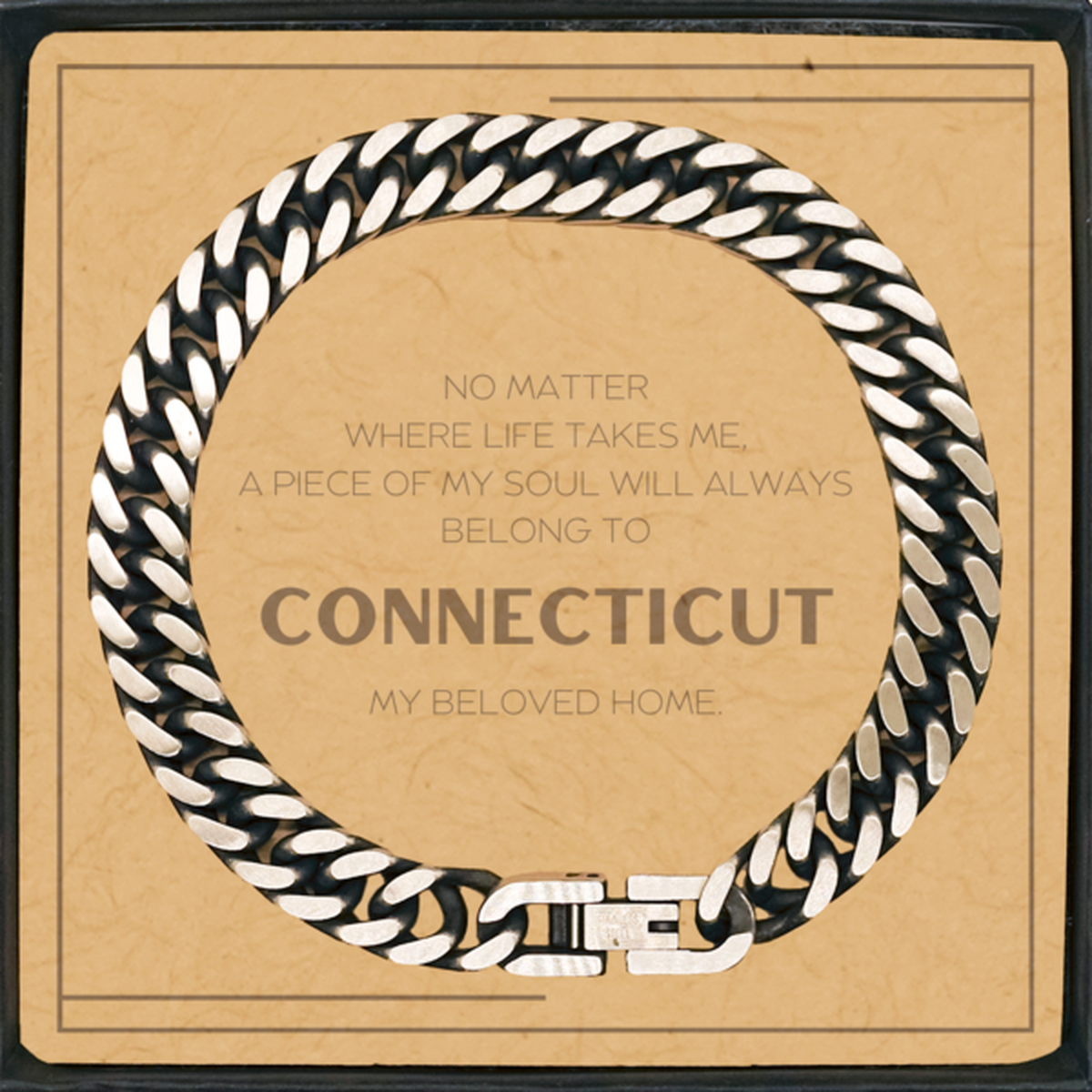 Love Connecticut State Gifts, My soul will always belong to Connecticut, Proud Cuban Link Chain Bracelet, Birthday Unique Gifts For Connecticut Men, Women, Friends