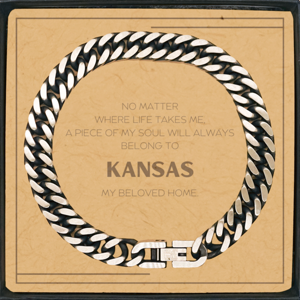 Love Kansas State Gifts, My soul will always belong to Kansas, Proud Cuban Link Chain Bracelet, Birthday Unique Gifts For Kansas Men, Women, Friends
