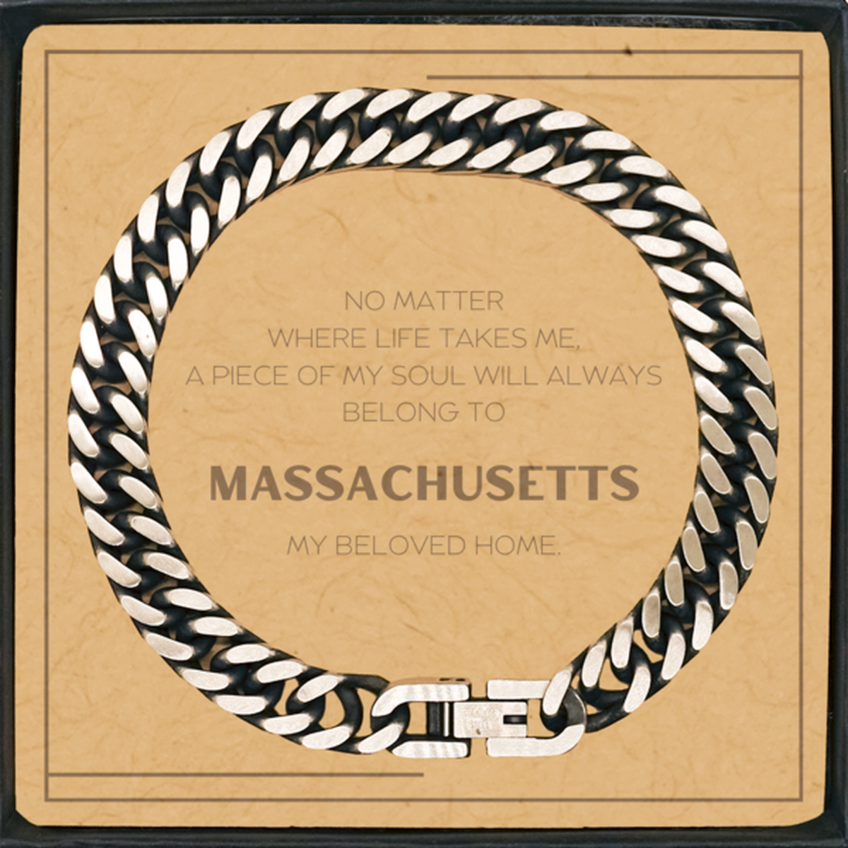 Love Massachusetts State Gifts, My soul will always belong to Massachusetts, Proud Cuban Link Chain Bracelet, Birthday Unique Gifts For Massachusetts Men, Women, Friends