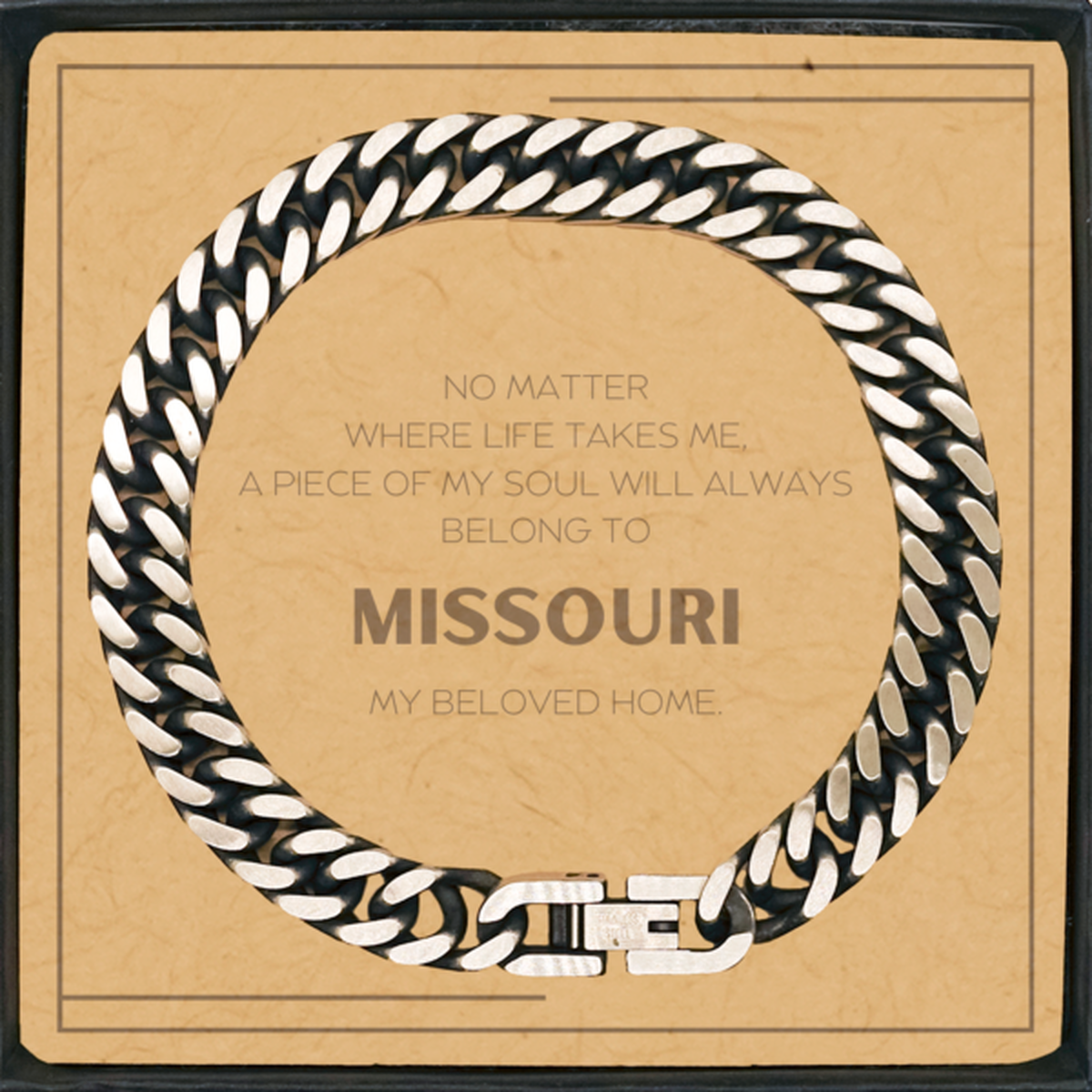 Love Missouri State Gifts, My soul will always belong to Missouri, Proud Cuban Link Chain Bracelet, Birthday Unique Gifts For Missouri Men, Women, Friends