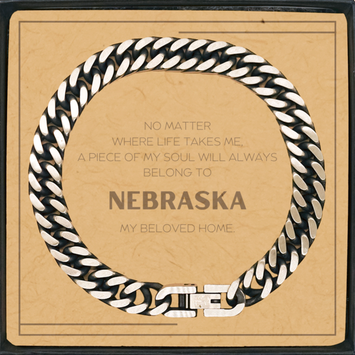 Love Nebraska State Gifts, My soul will always belong to Nebraska, Proud Cuban Link Chain Bracelet, Birthday Unique Gifts For Nebraska Men, Women, Friends