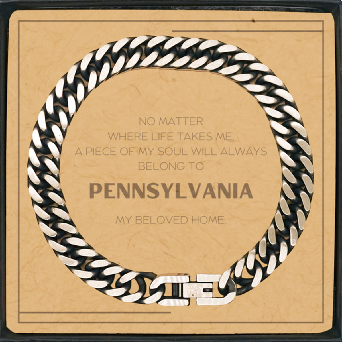 Love Pennsylvania State Gifts, My soul will always belong to Pennsylvania, Proud Cuban Link Chain Bracelet, Birthday Unique Gifts For Pennsylvania Men, Women, Friends