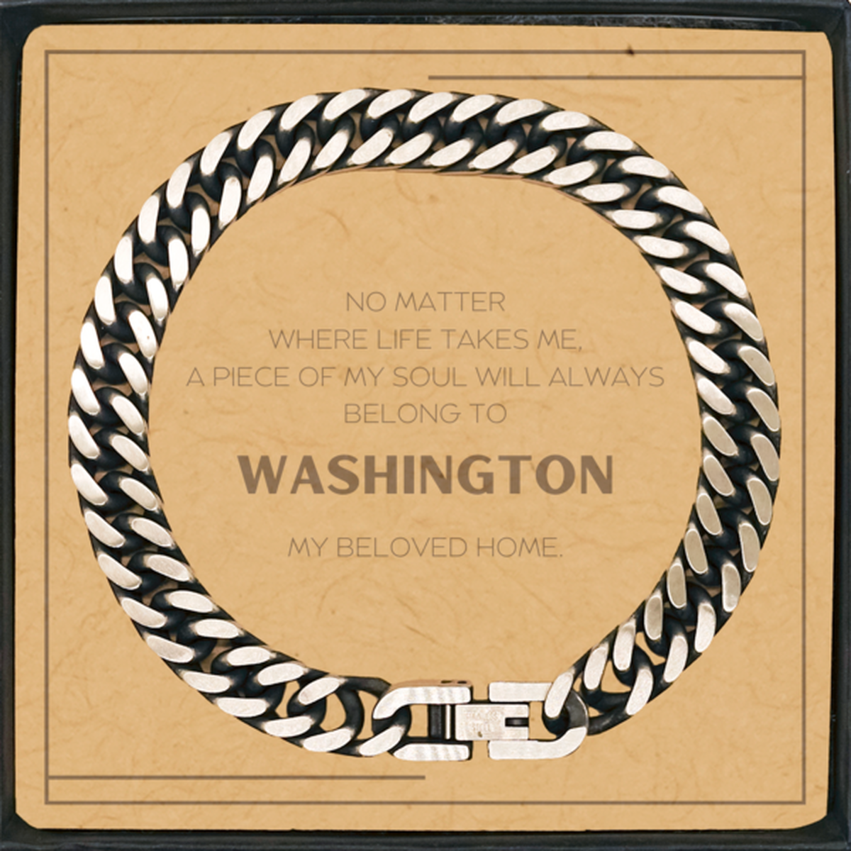 Love Washington State Gifts, My soul will always belong to Washington, Proud Cuban Link Chain Bracelet, Birthday Unique Gifts For Washington Men, Women, Friends