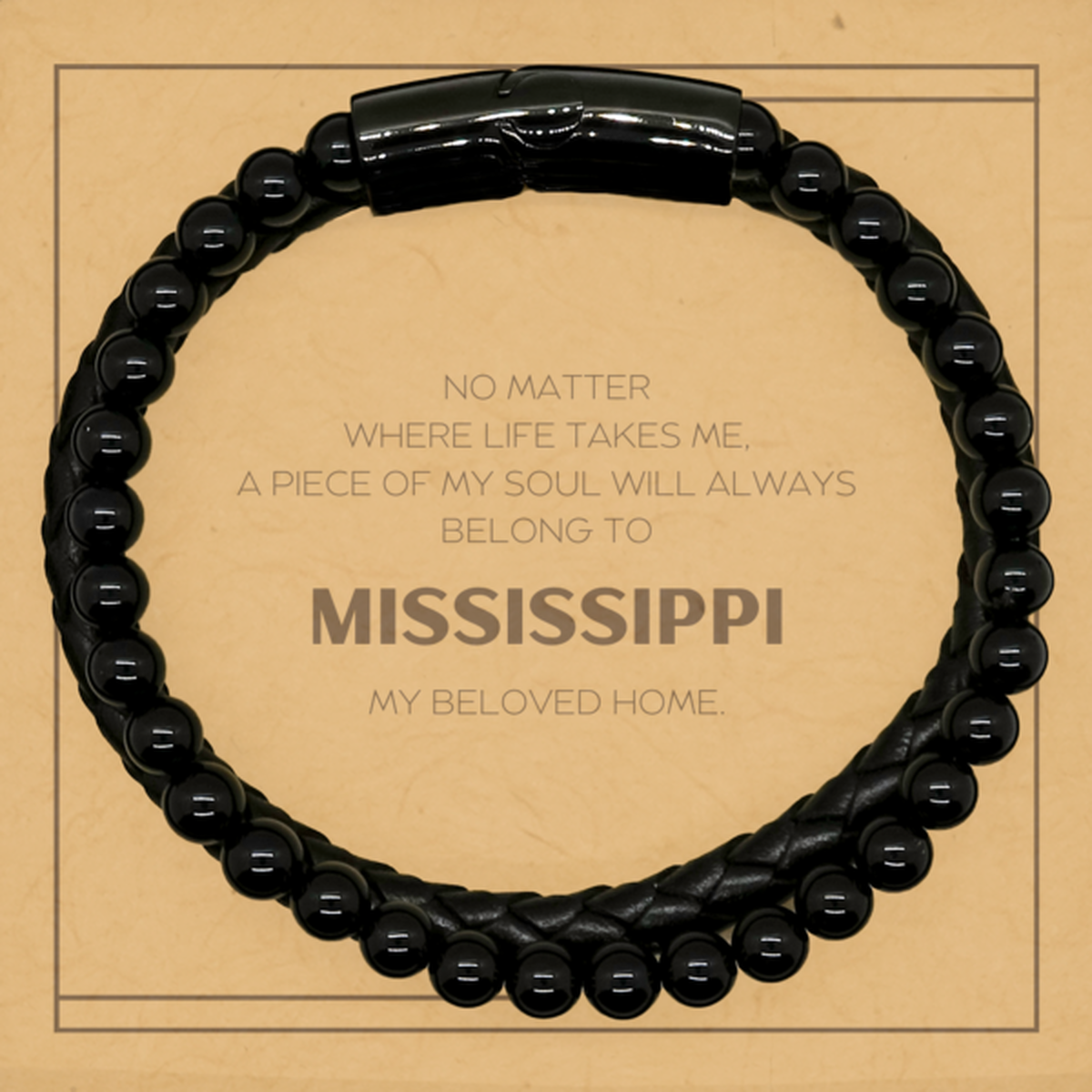 Love Mississippi State Gifts, My soul will always belong to Mississippi, Proud Stone Leather Bracelets, Birthday Unique Gifts For Mississippi Men, Women, Friends