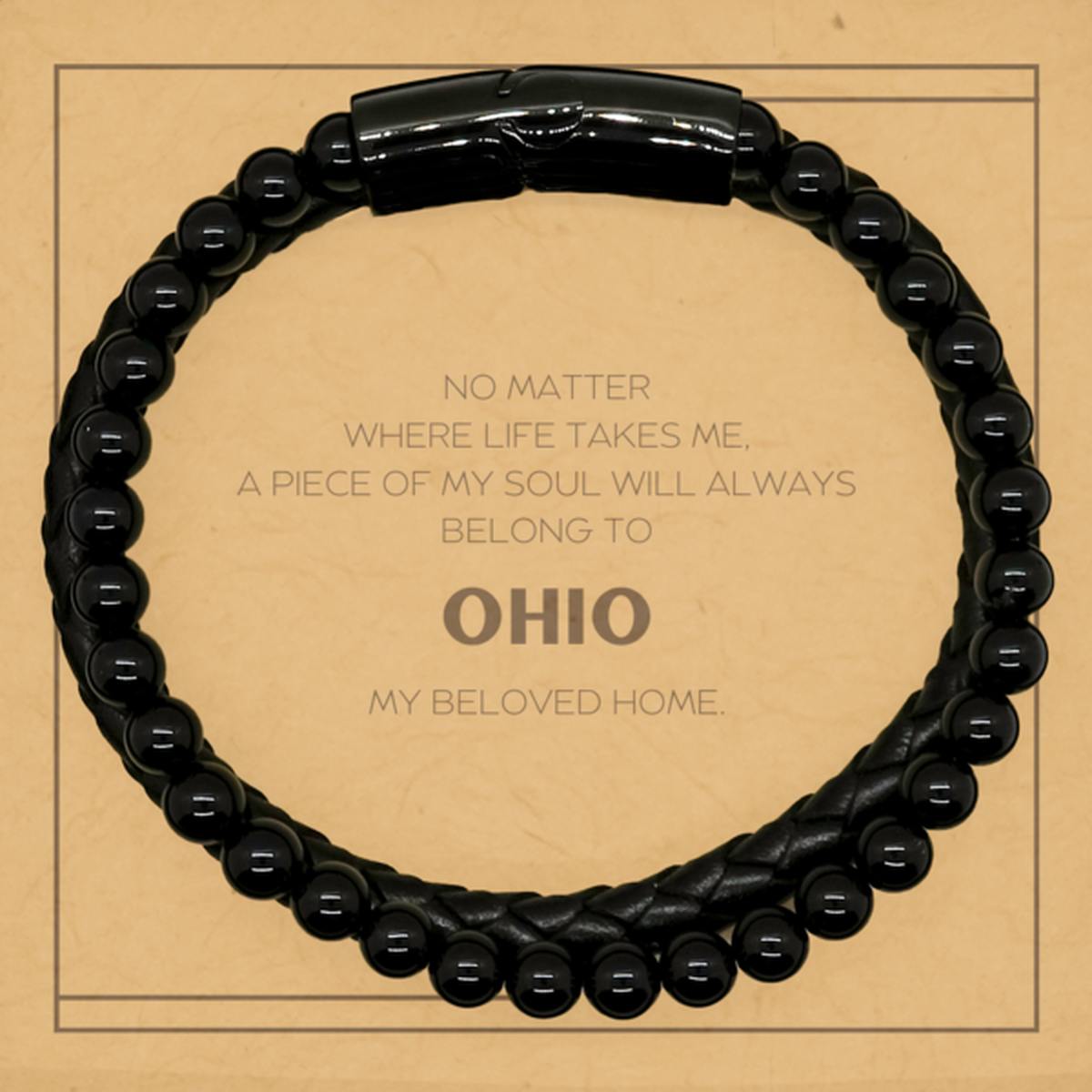 Ohio State Fan Stone Leather Bracelet - My Soul Belongs to Ohio | Birthday Gift for Friends