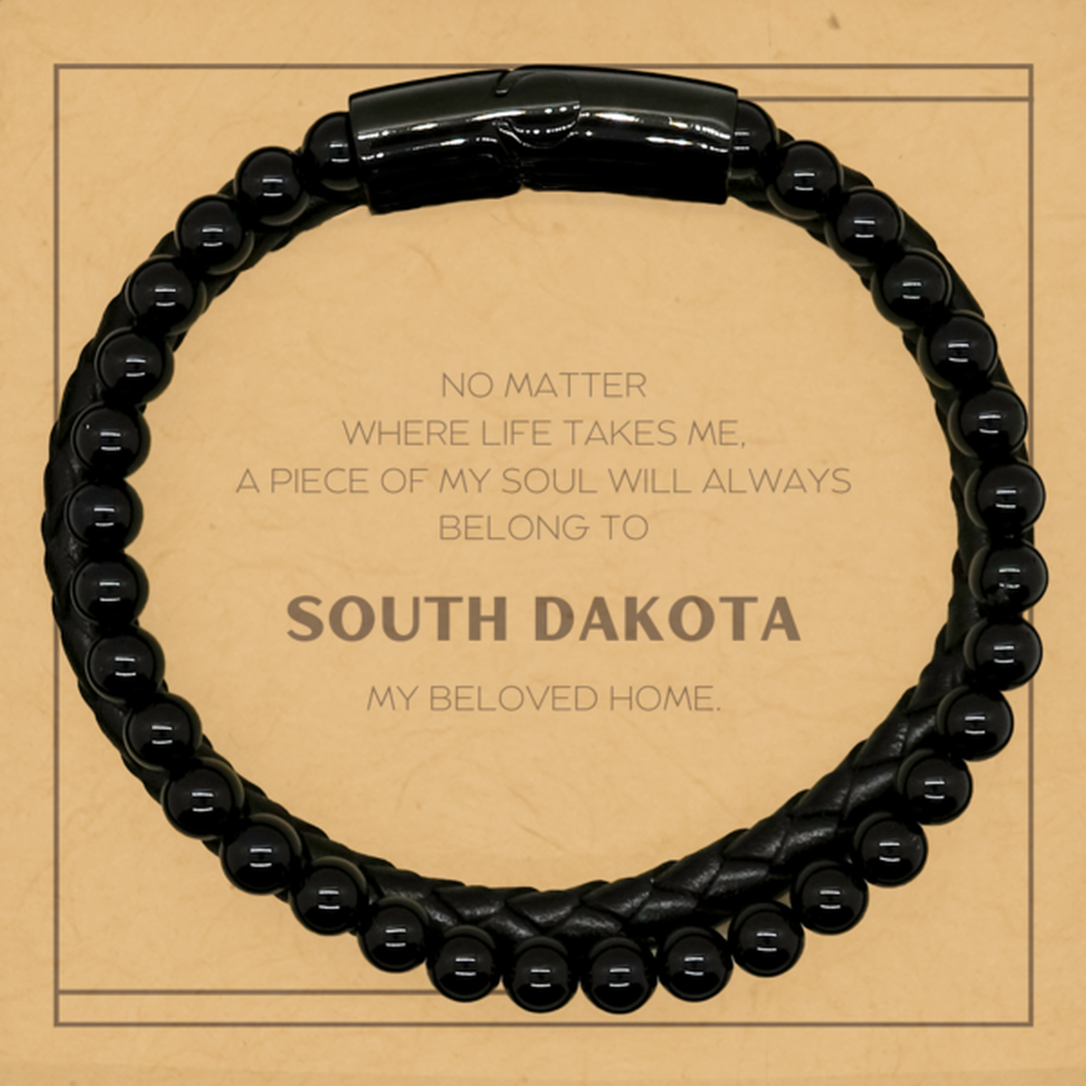 South Dakota Stone Leather Bracelet - My Soul Will Always Belong to South Dakota | Meaningful Gift