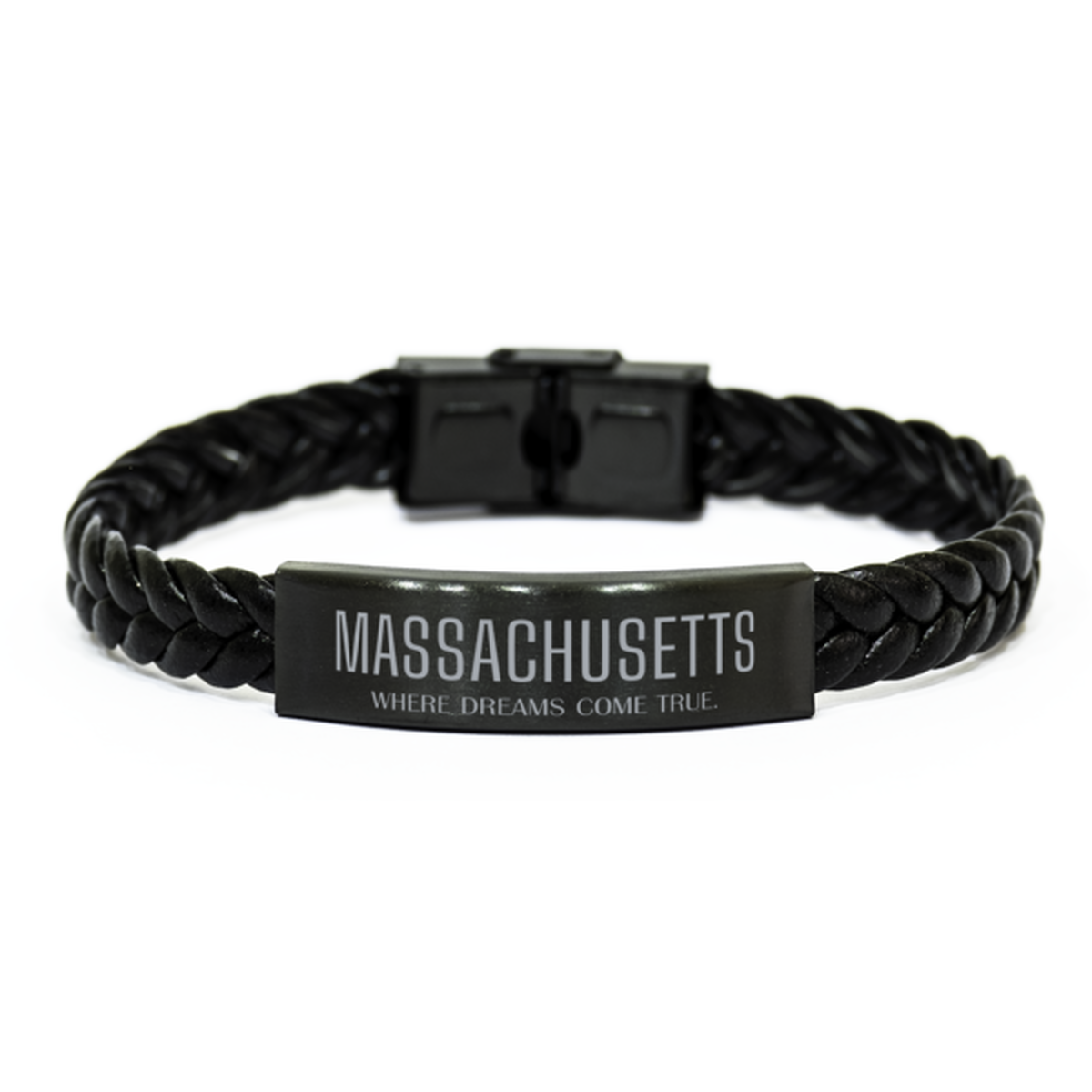 Massachusetts State Braided Leather Bracelet - Where Dreams Come True | Birthday Gift