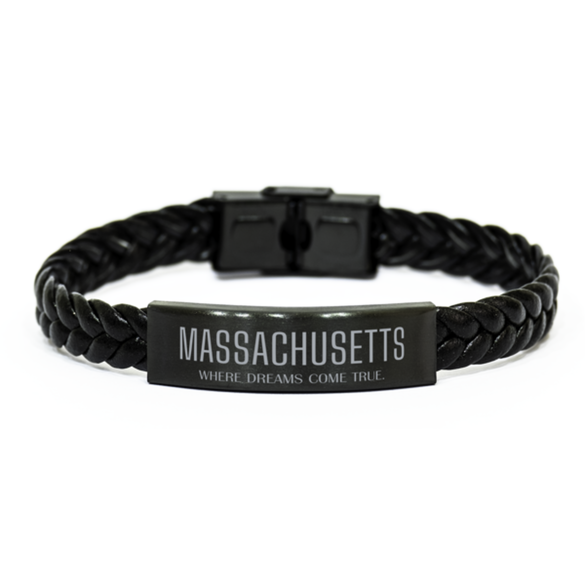Love Massachusetts State Braided Leather Bracelet, Massachusetts Where dreams come true, Birthday Inspirational Gifts For Massachusetts Men, Women, Friends