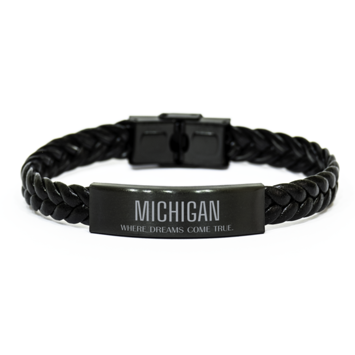 Love Michigan State Braided Leather Bracelet, Michigan Where dreams come true, Birthday Inspirational Gifts For Michigan Men, Women, Friends