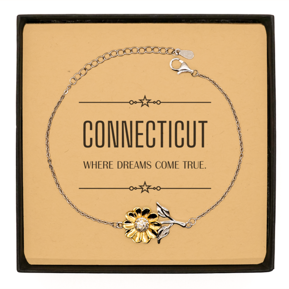 Love Connecticut State Sunflower Bracelet, Connecticut Where dreams come true, Birthday Inspirational Gifts For Connecticut Men, Women, Friends
