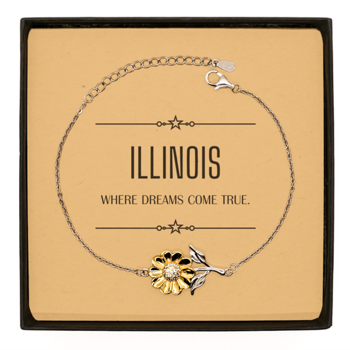 Love Illinois State Sunflower Bracelet, Illinois Where dreams come true, Birthday Inspirational Gifts For Illinois Men, Women, Friends