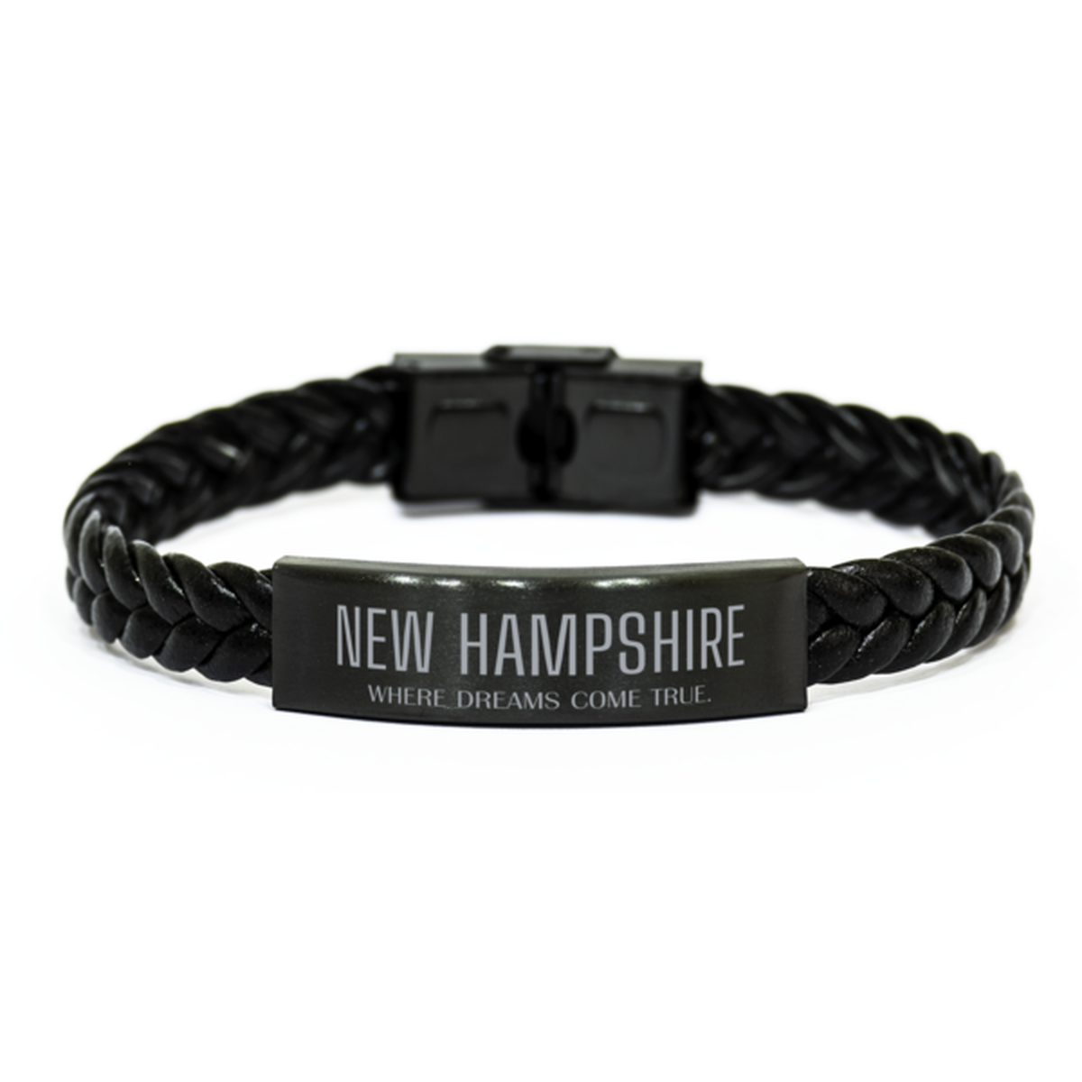 New Hampshire Men’s Braided Leather Bracelet - Where Dreams Come True | Inspirational Gift