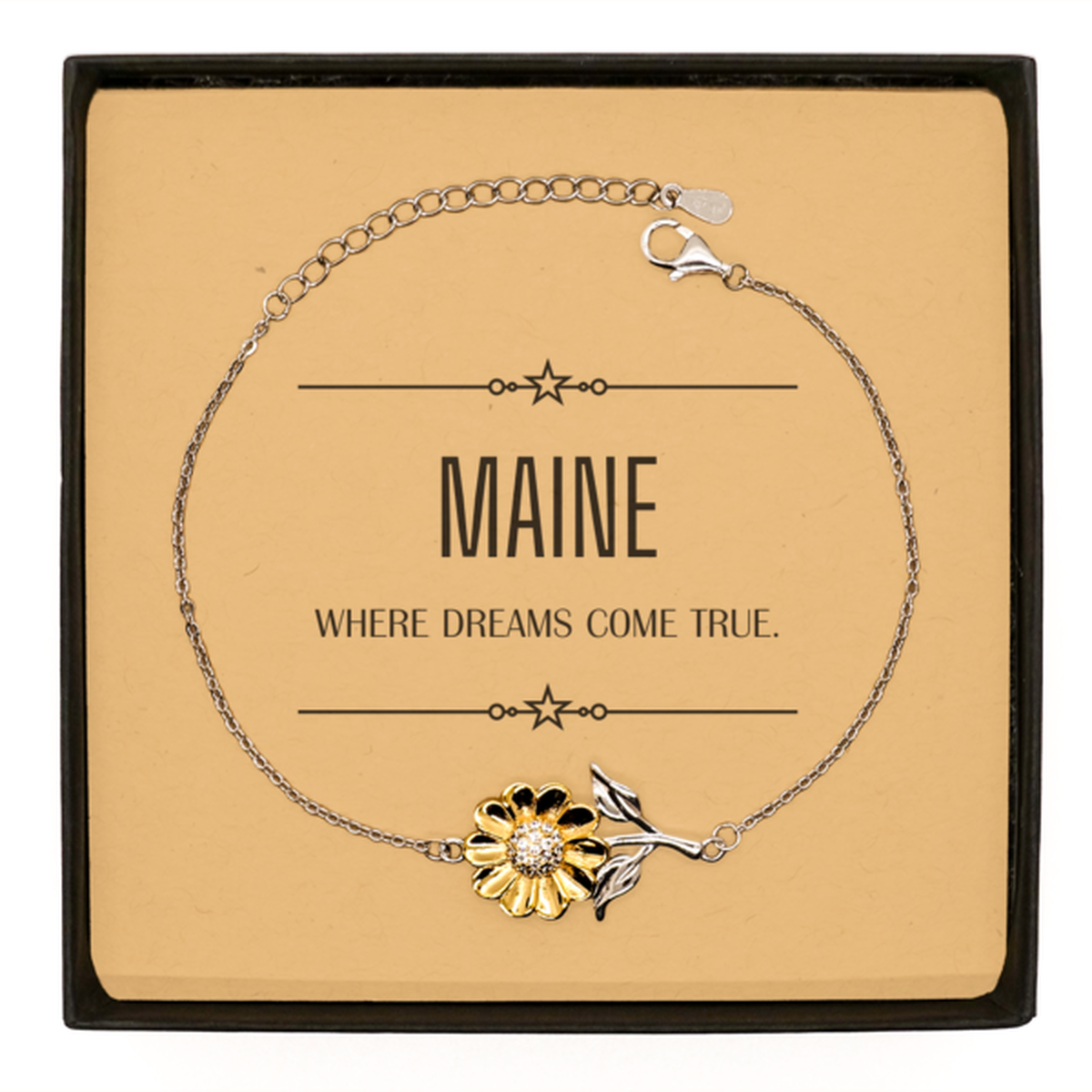 Love Maine State Sunflower Bracelet, Maine Where dreams come true, Birthday Inspirational Gifts For Maine Men, Women, Friends