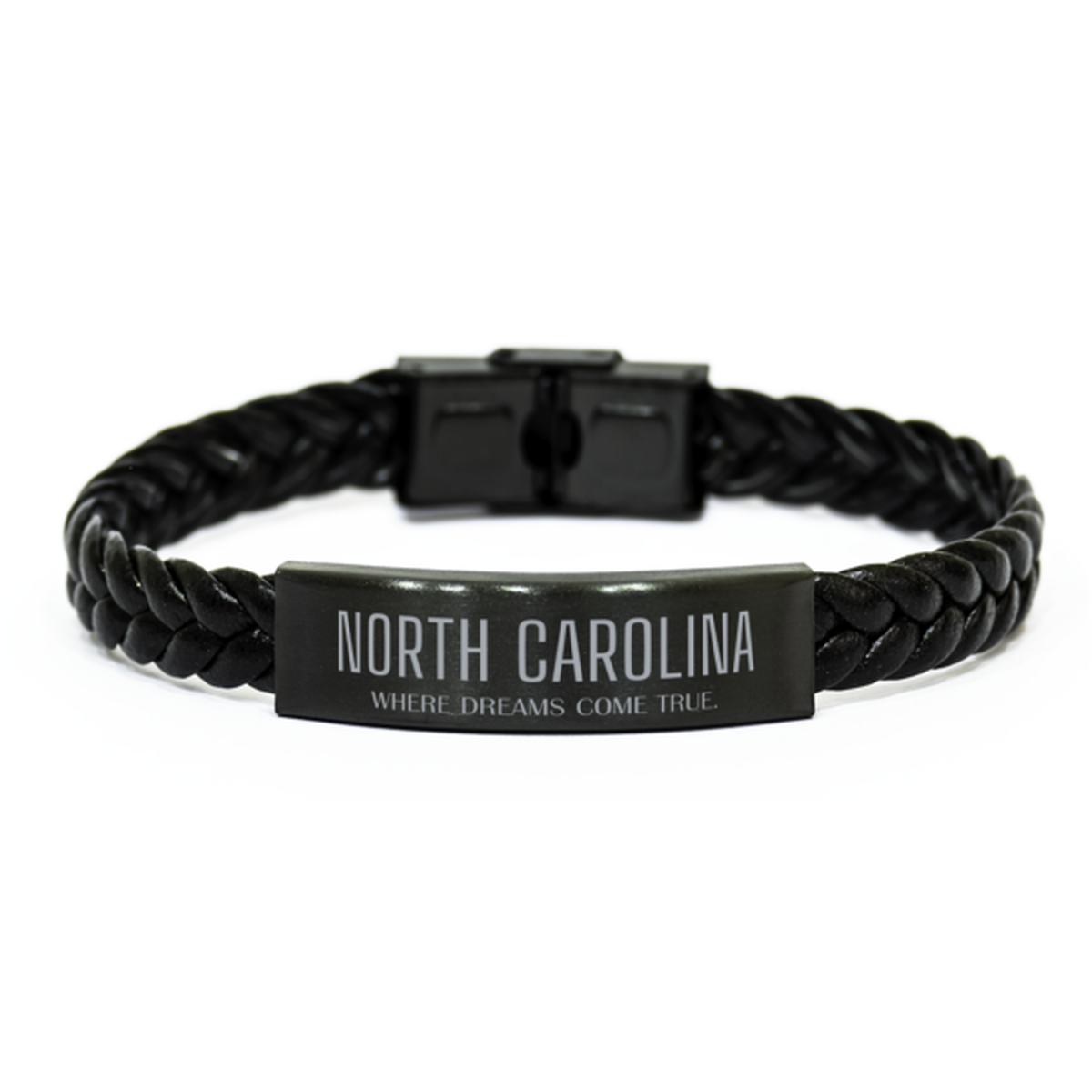 North Carolina Men’s Braided Leather Bracelet - Where Dreams Come True | Birthday Gift