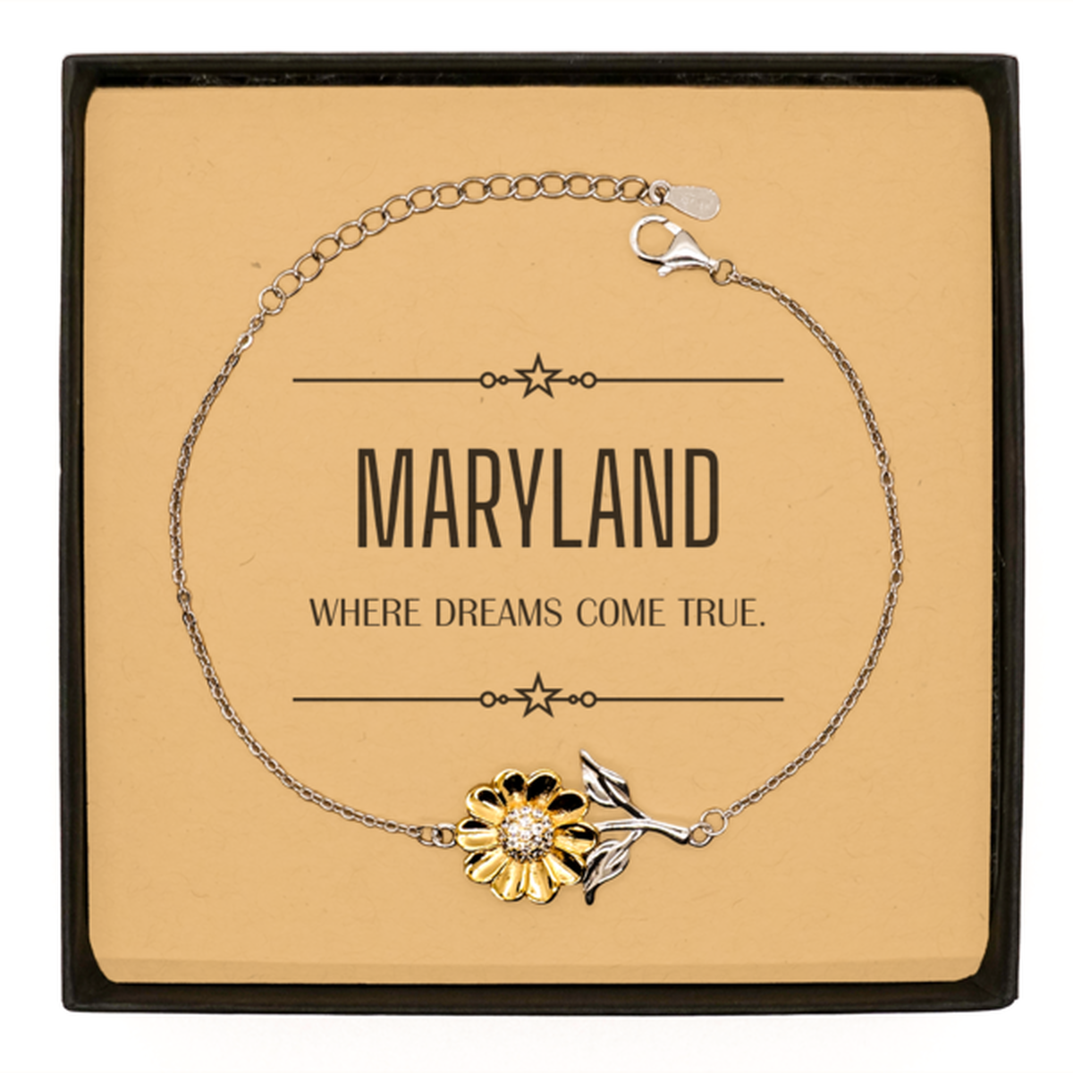 Love Maryland State Sunflower Bracelet, Maryland Where dreams come true, Birthday Inspirational Gifts For Maryland Men, Women, Friends
