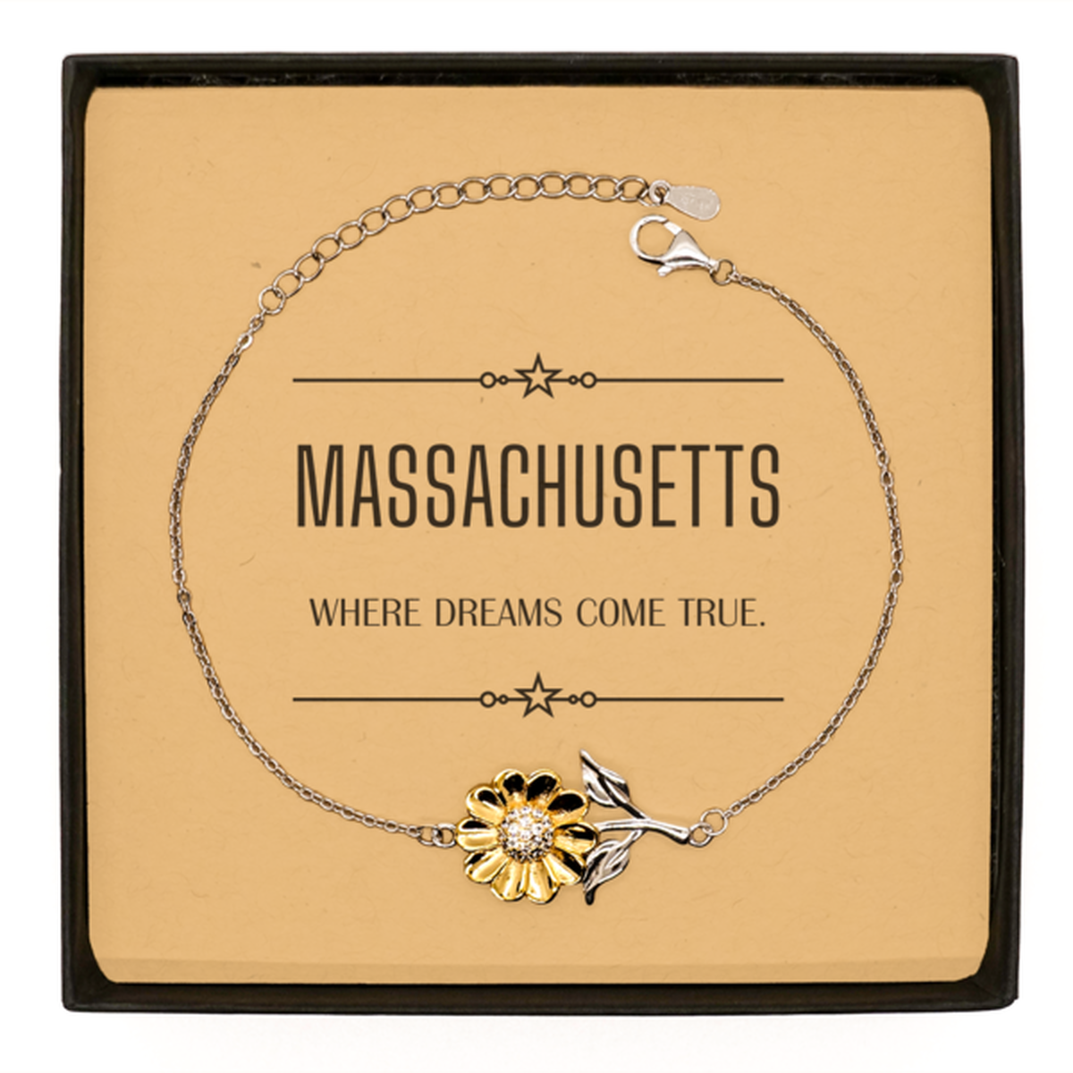 Love Massachusetts State Sunflower Bracelet, Massachusetts Where dreams come true, Birthday Inspirational Gifts For Massachusetts Men, Women, Friends