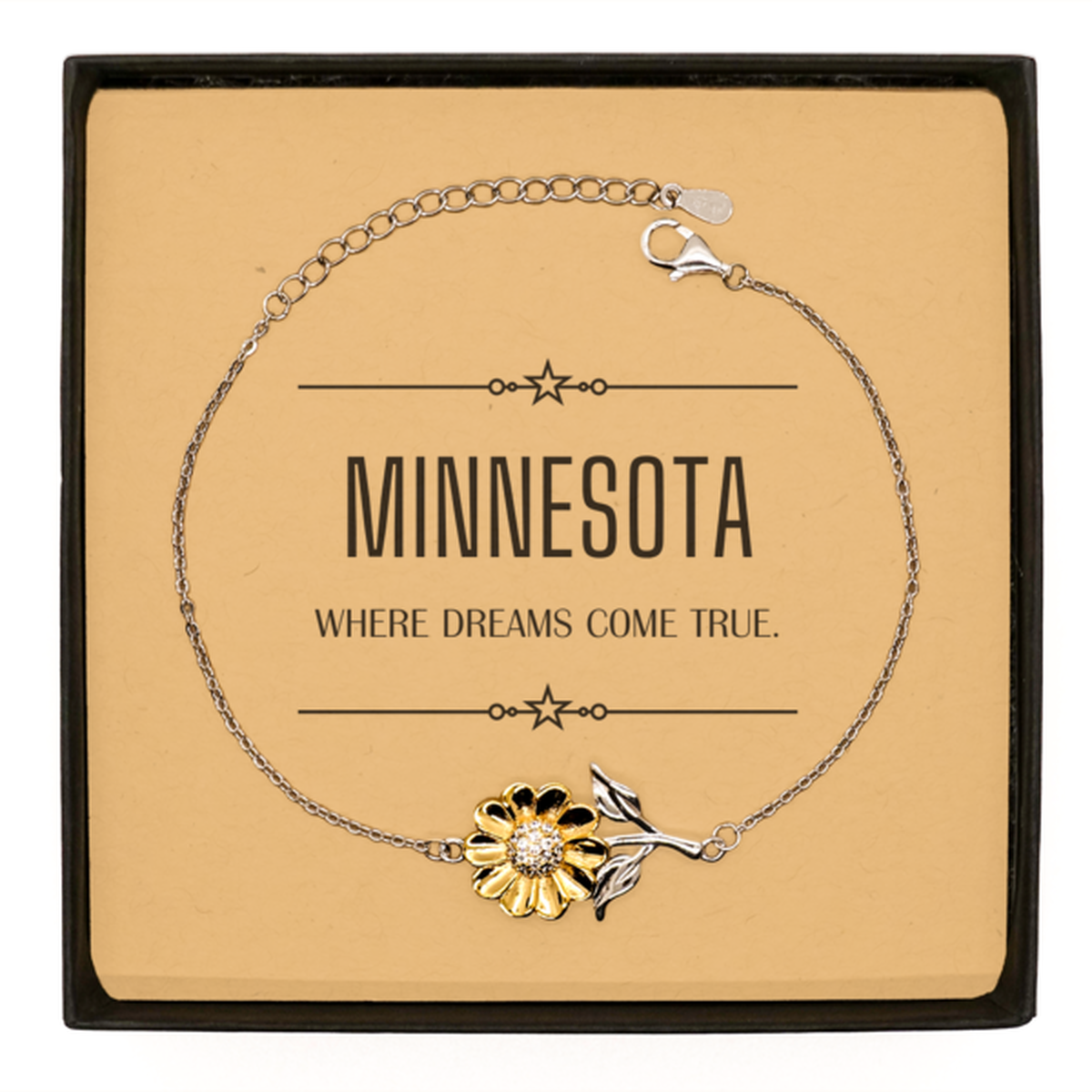 Love Minnesota State Sunflower Bracelet, Minnesota Where dreams come true, Birthday Inspirational Gifts For Minnesota Men, Women, Friends