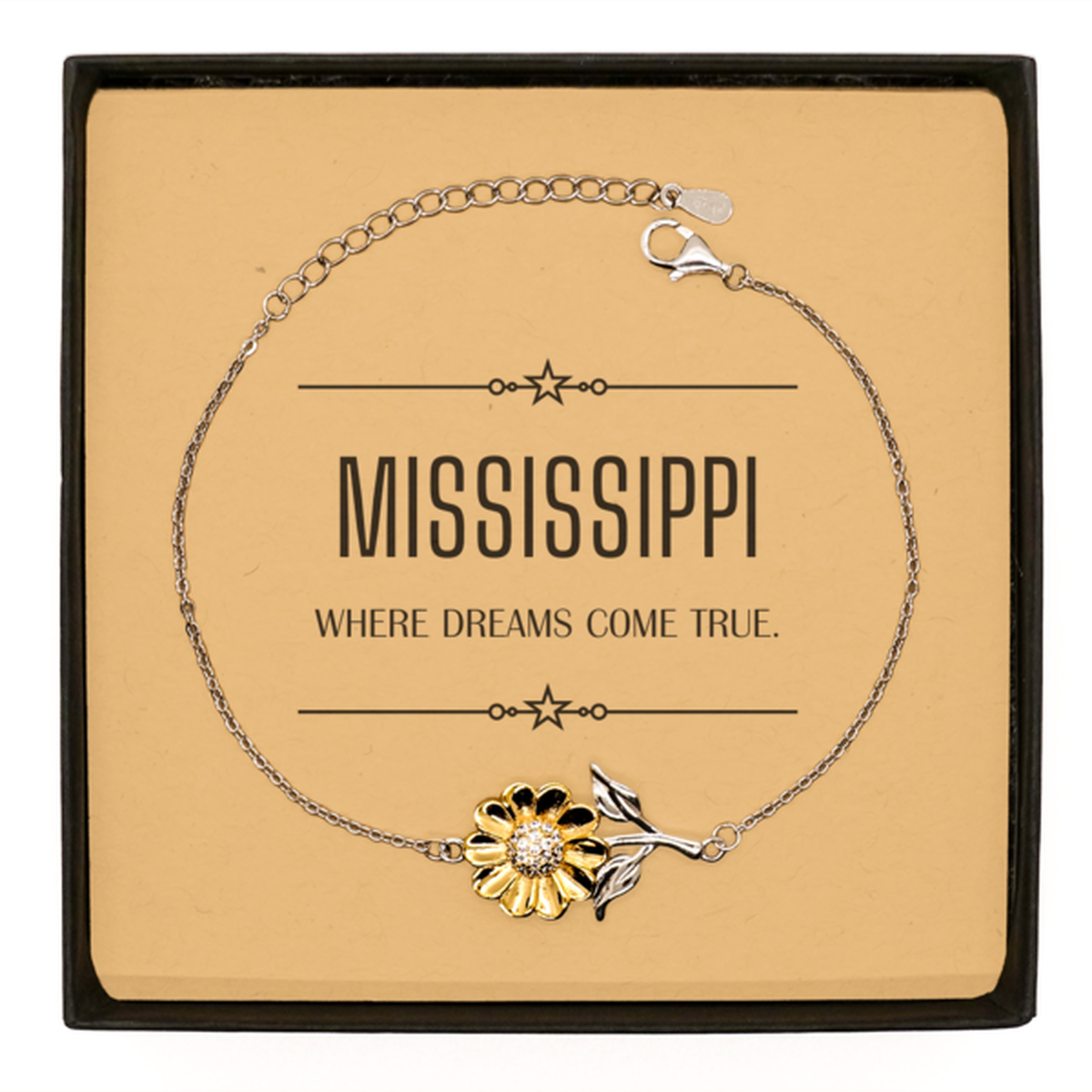 Love Mississippi State Sunflower Bracelet, Mississippi Where dreams come true, Birthday Inspirational Gifts For Mississippi Men, Women, Friends
