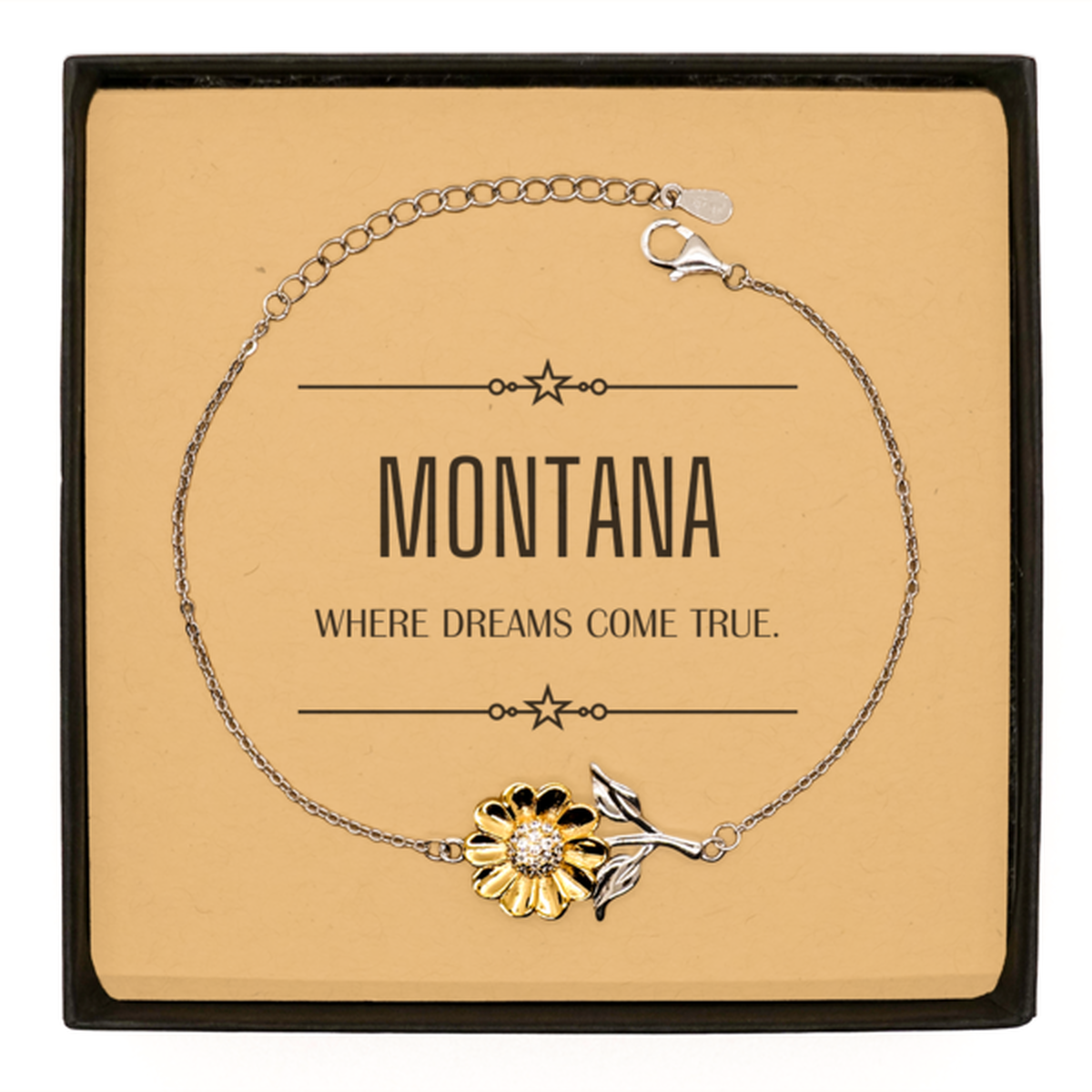 Love Montana State Sunflower Bracelet, Montana Where dreams come true, Birthday Inspirational Gifts For Montana Men, Women, Friends