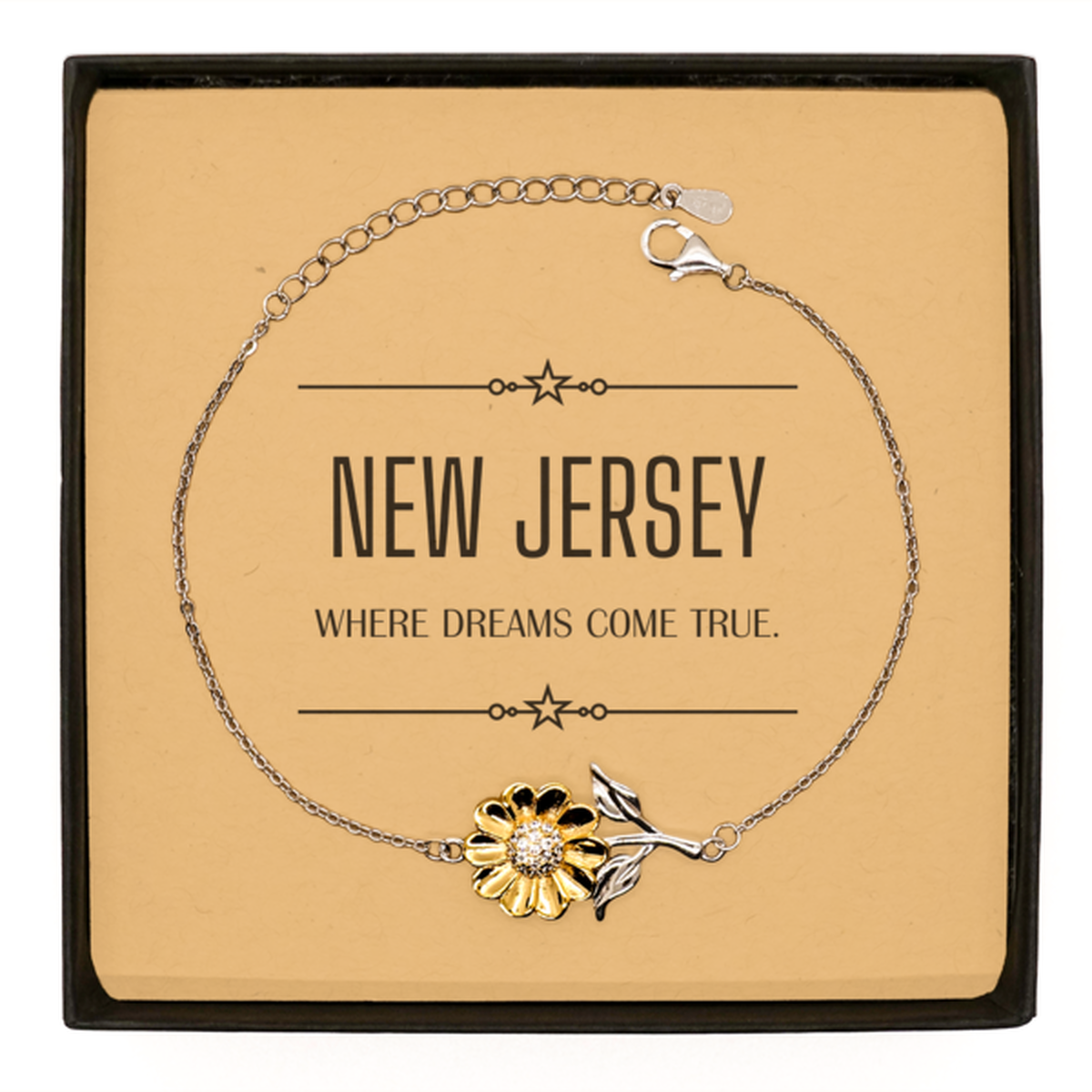Love New Jersey State Sunflower Bracelet, New Jersey Where dreams come true, Birthday Inspirational Gifts For New Jersey Men, Women, Friends