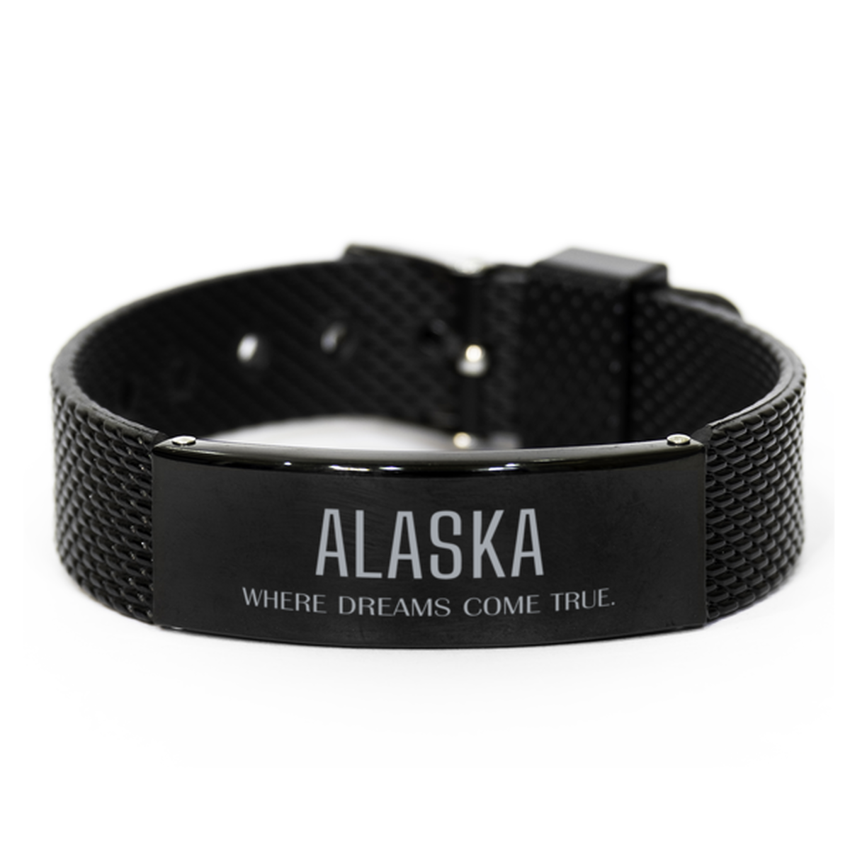 Love Alaska State Black Shark Mesh Bracelet, Alaska Where dreams come true, Birthday Inspirational Gifts For Alaska Men, Women, Friends