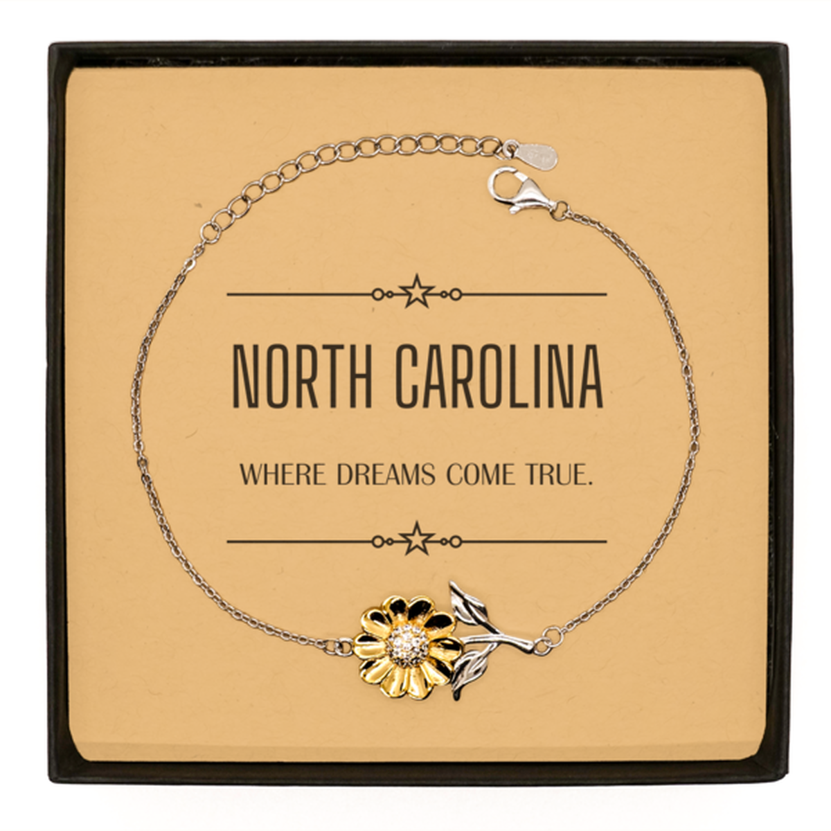Love North Carolina State Sunflower Bracelet, North Carolina Where dreams come true, Birthday Inspirational Gifts For North Carolina Men, Women, Friends