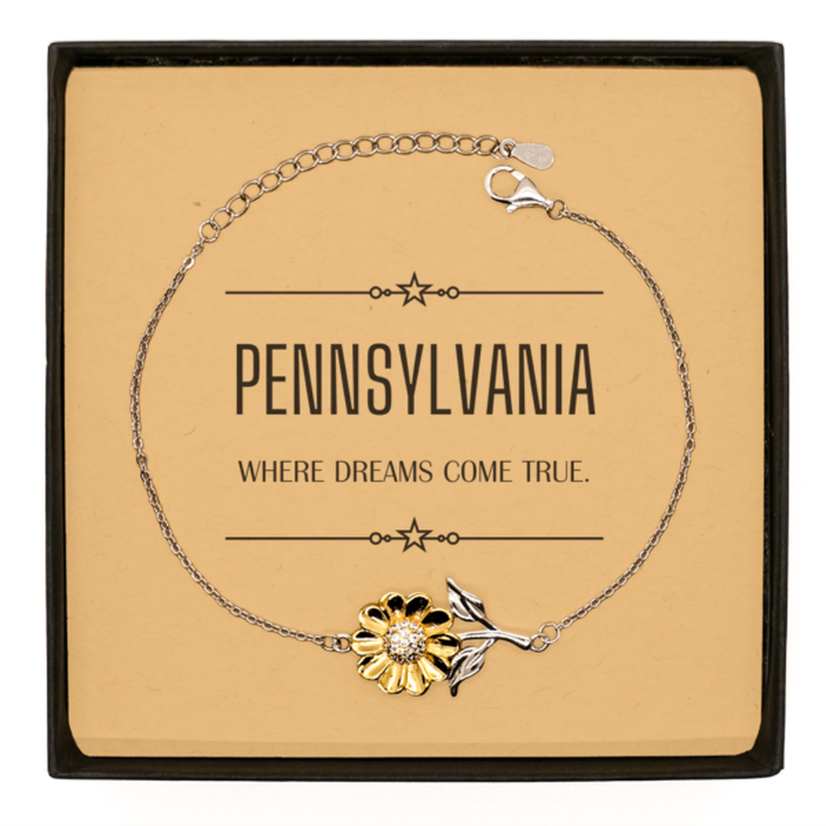 Love Pennsylvania State Sunflower Bracelet, Pennsylvania Where dreams come true, Birthday Inspirational Gifts For Pennsylvania Men, Women, Friends