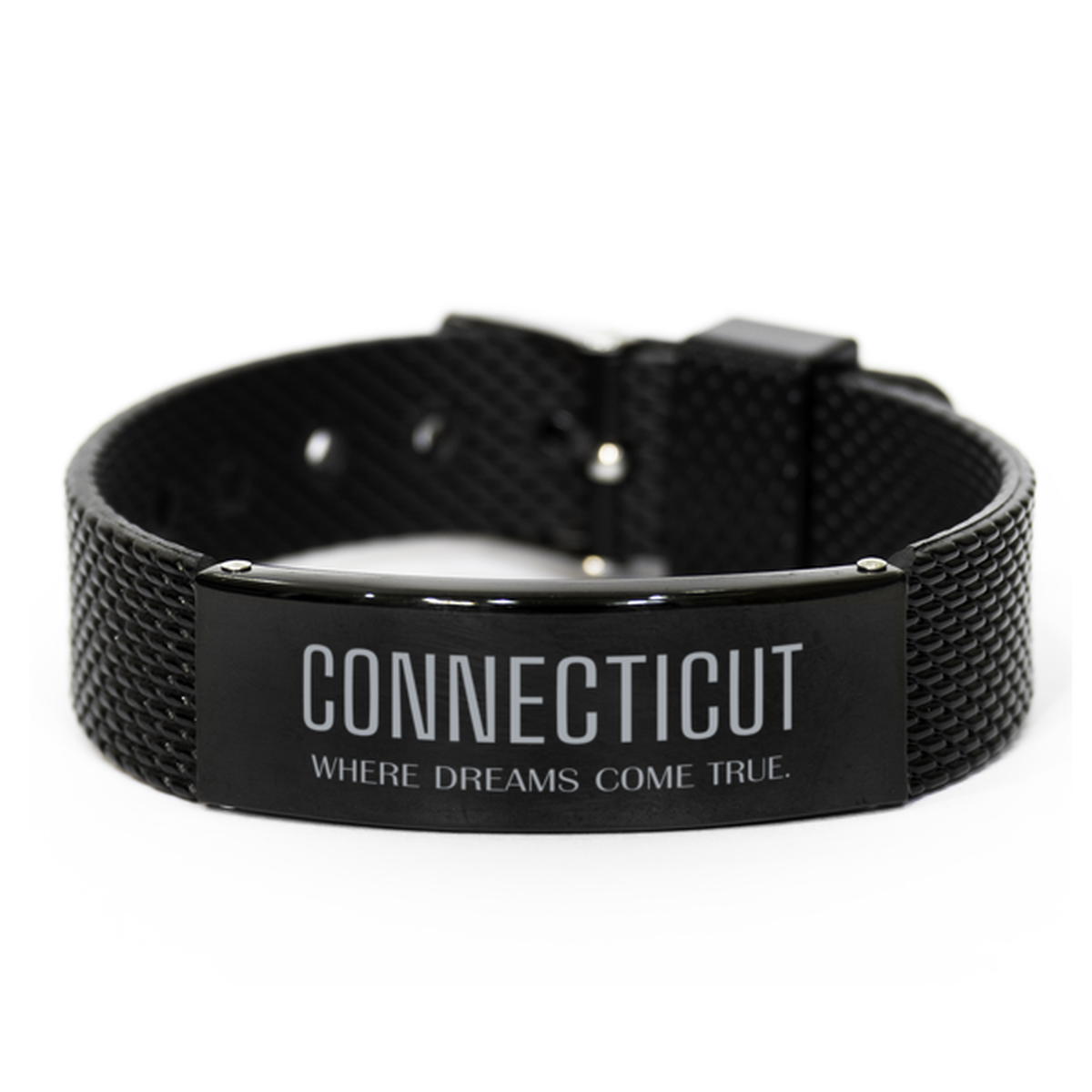 Love Connecticut State Black Shark Mesh Bracelet, Connecticut Where dreams come true, Birthday Inspirational Gifts For Connecticut Men, Women, Friends