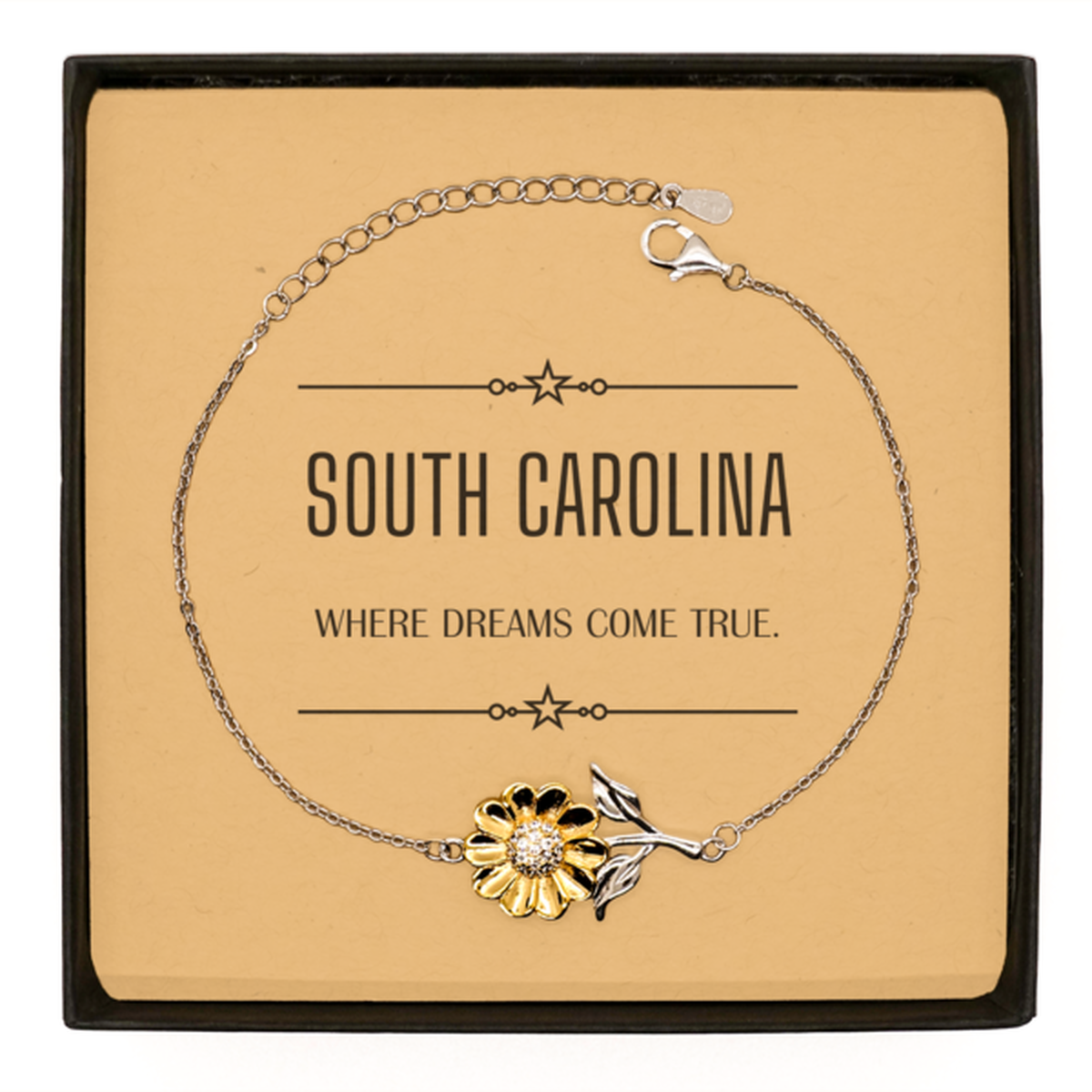 Love South Carolina State Sunflower Bracelet, South Carolina Where dreams come true, Birthday Inspirational Gifts For South Carolina Men, Women, Friends