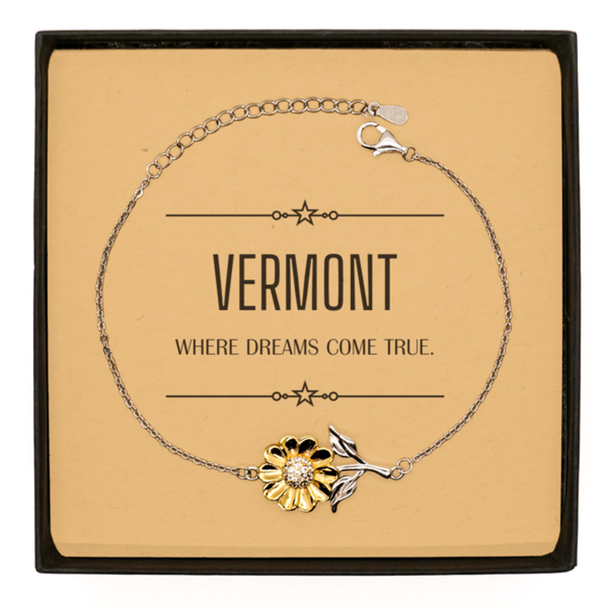 Love Vermont State Sunflower Bracelet, Vermont Where dreams come true, Birthday Inspirational Gifts For Vermont Men, Women, Friends