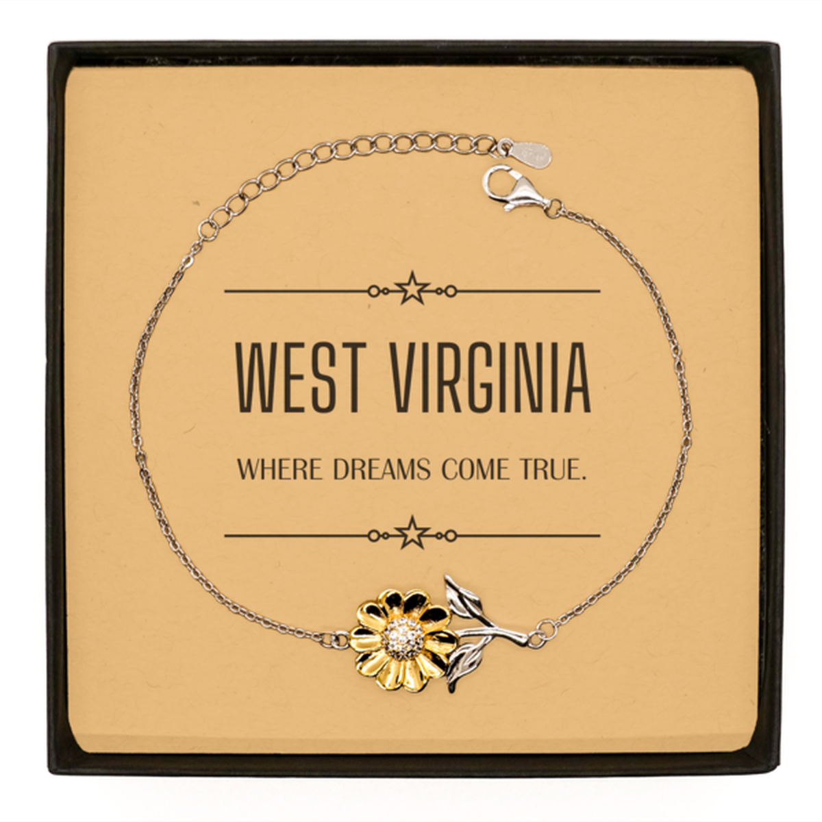 Love West Virginia State Sunflower Bracelet, West Virginia Where dreams come true, Birthday Inspirational Gifts For West Virginia Men, Women, Friends