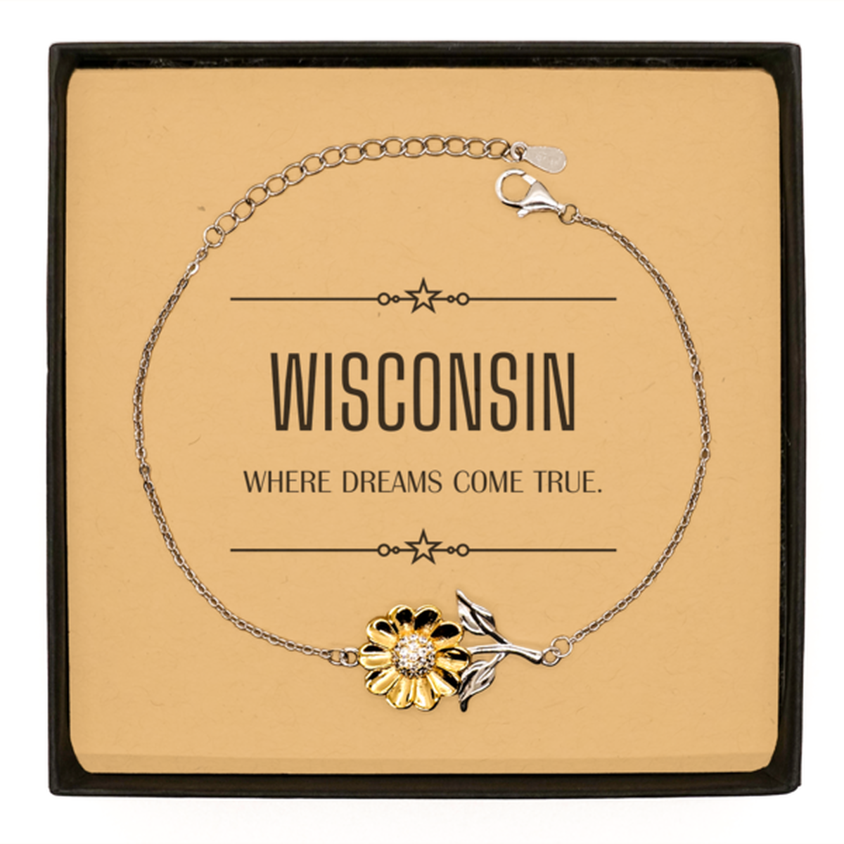 Love Wisconsin State Sunflower Bracelet, Wisconsin Where dreams come true, Birthday Inspirational Gifts For Wisconsin Men, Women, Friends