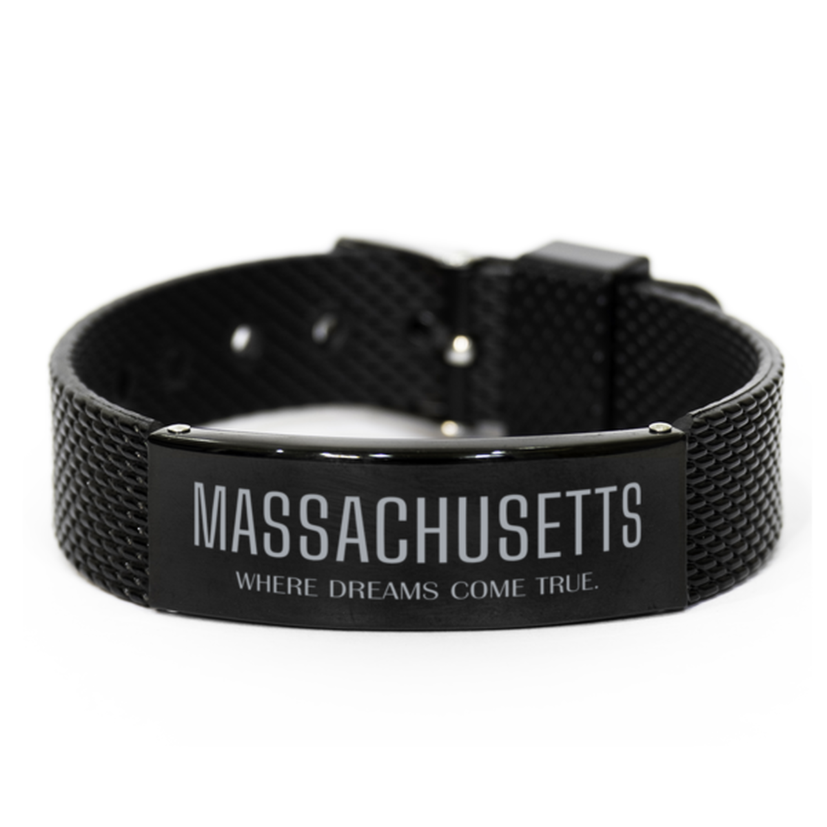 Love Massachusetts State Black Shark Mesh Bracelet, Massachusetts Where dreams come true, Birthday Inspirational Gifts For Massachusetts Men, Women, Friends