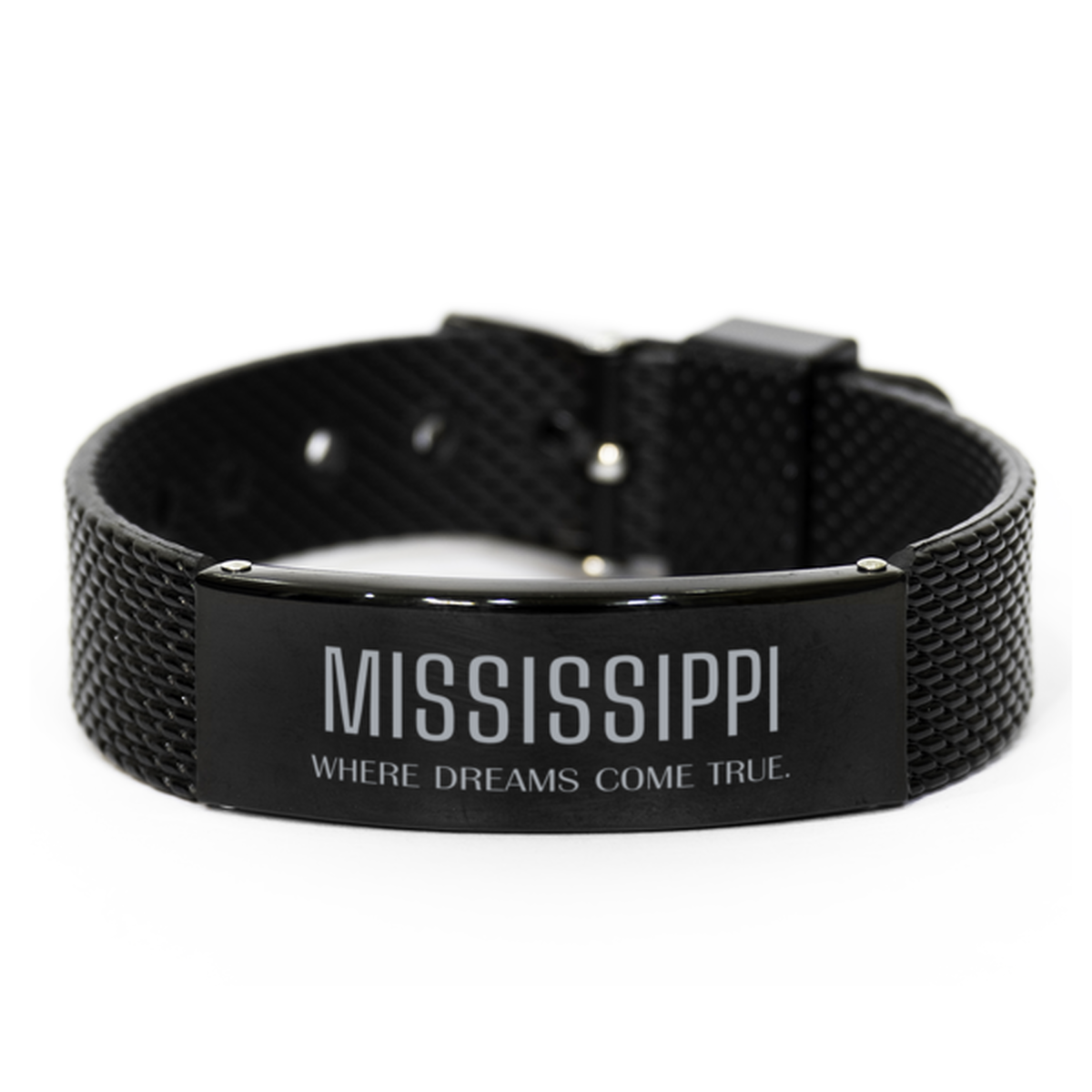 Love Mississippi State Black Shark Mesh Bracelet, Mississippi Where dreams come true, Birthday Inspirational Gifts For Mississippi Men, Women, Friends