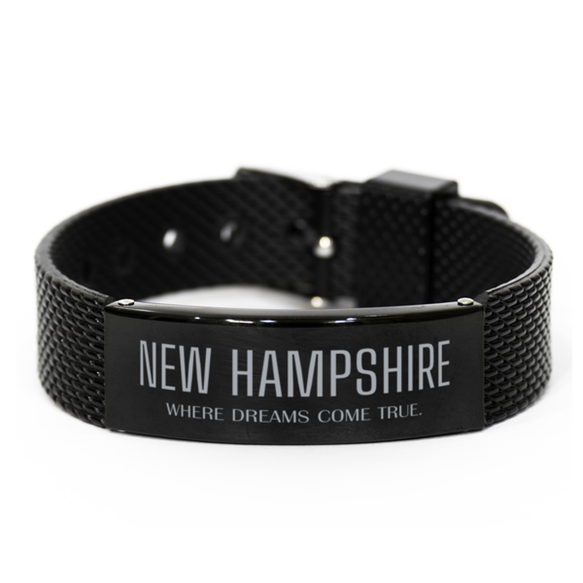 Love New Hampshire State Black Shark Mesh Bracelet, New Hampshire Where dreams come true, Birthday Inspirational Gifts For New Hampshire Men, Women, Friends