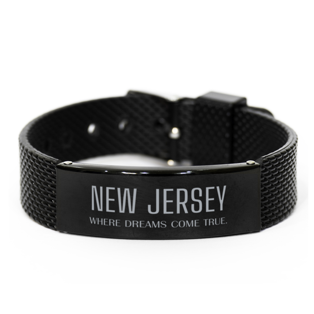 Love New Jersey State Black Shark Mesh Bracelet, New Jersey Where dreams come true, Birthday Inspirational Gifts For New Jersey Men, Women, Friends