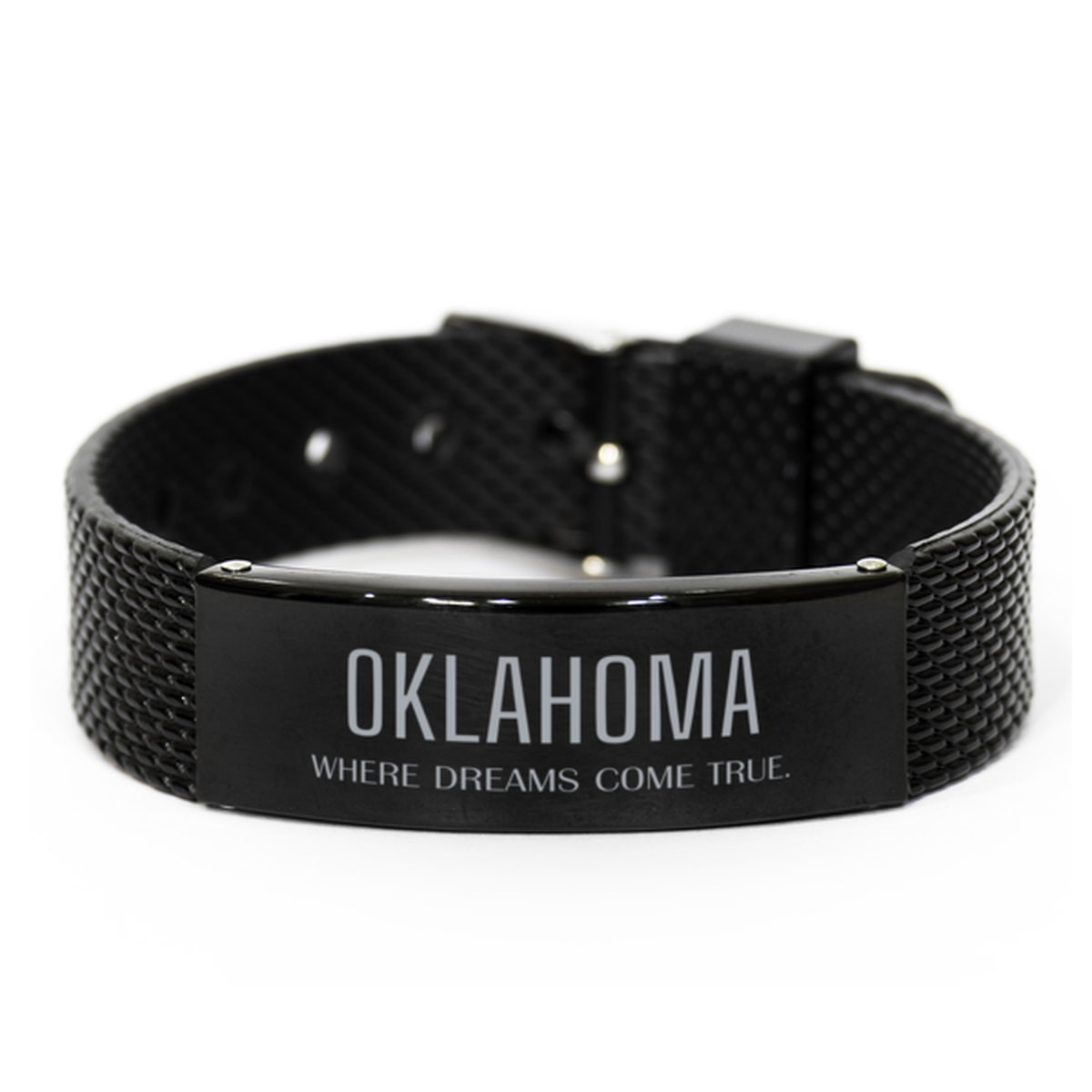Love Oklahoma State Black Shark Mesh Bracelet, Oklahoma Where dreams come true, Birthday Inspirational Gifts For Oklahoma Men, Women, Friends