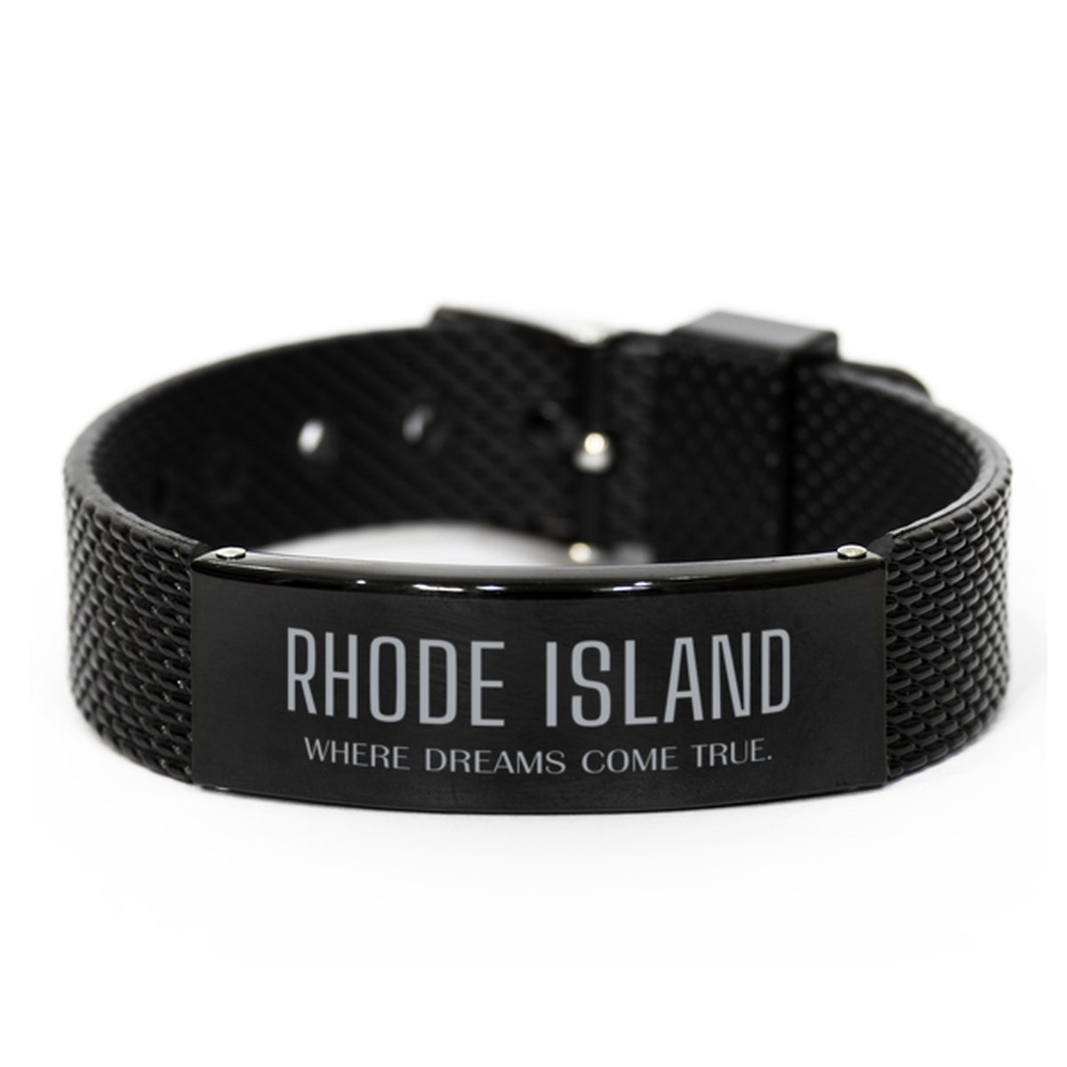 Love Rhode Island State Black Shark Mesh Bracelet, Rhode Island Where dreams come true, Birthday Inspirational Gifts For Rhode Island Men, Women, Friends