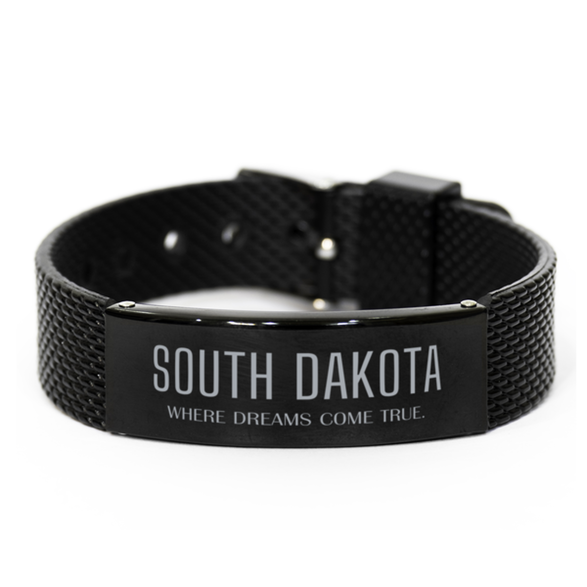 Love South Dakota State Black Shark Mesh Bracelet, South Dakota Where dreams come true, Birthday Inspirational Gifts For South Dakota Men, Women, Friends