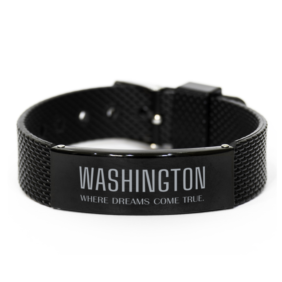 Love Washington State Black Shark Mesh Bracelet, Washington Where dreams come true, Birthday Inspirational Gifts For Washington Men, Women, Friends