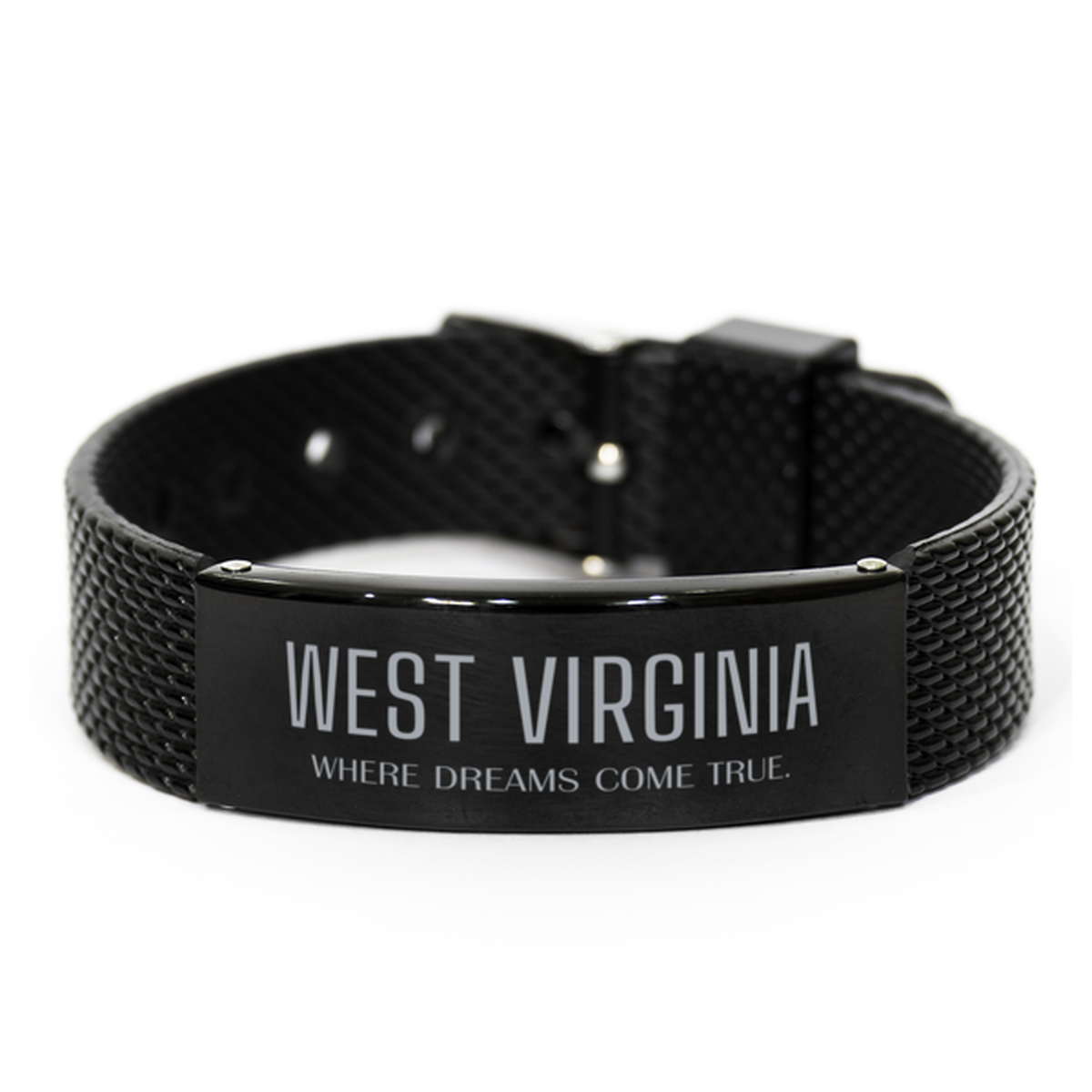 Love West Virginia State Black Shark Mesh Bracelet, West Virginia Where dreams come true, Birthday Inspirational Gifts For West Virginia Men, Women, Friends