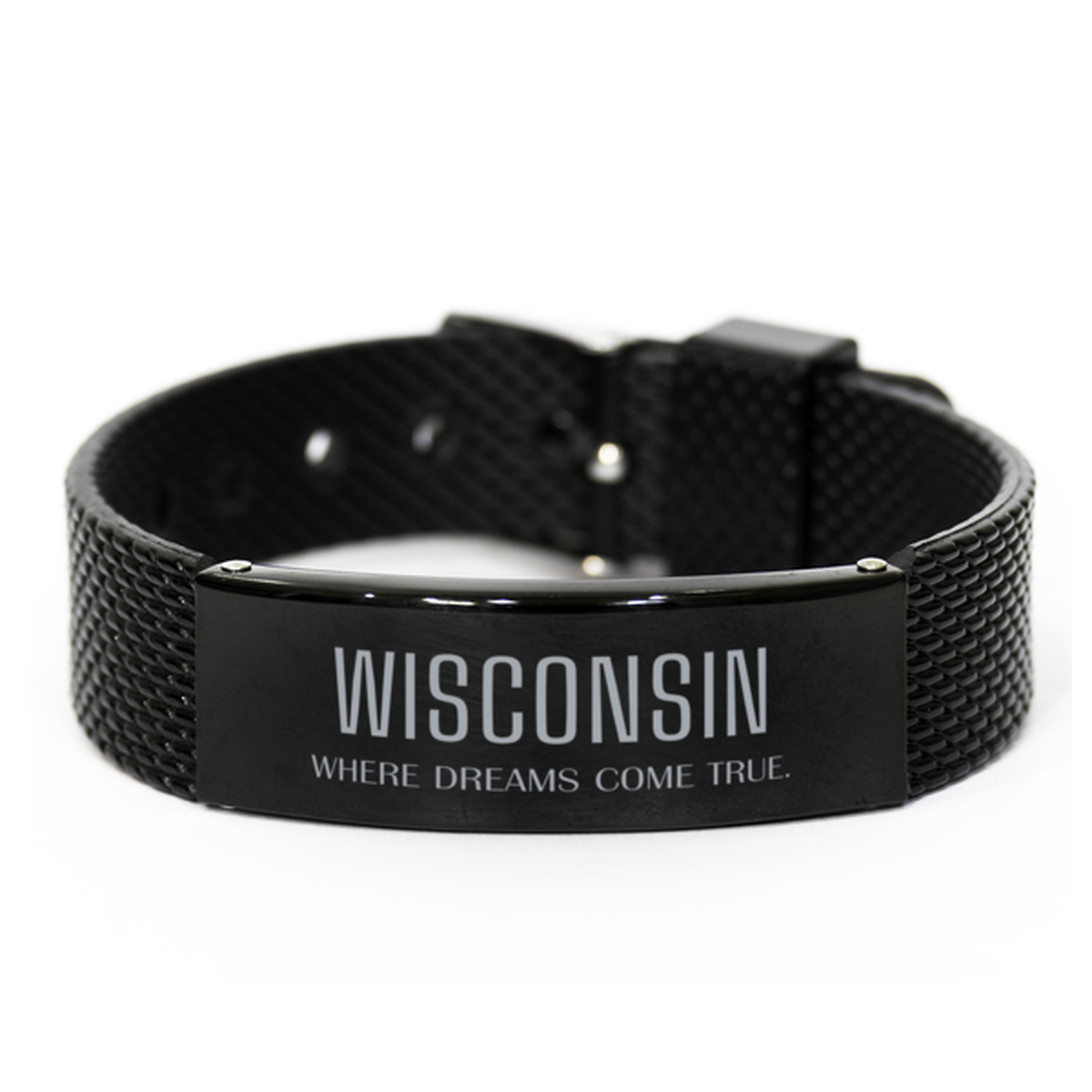 Wisconsin Black Shark Mesh Bracelet - Wisconsin Where Dreams Come True | Inspirational Gift