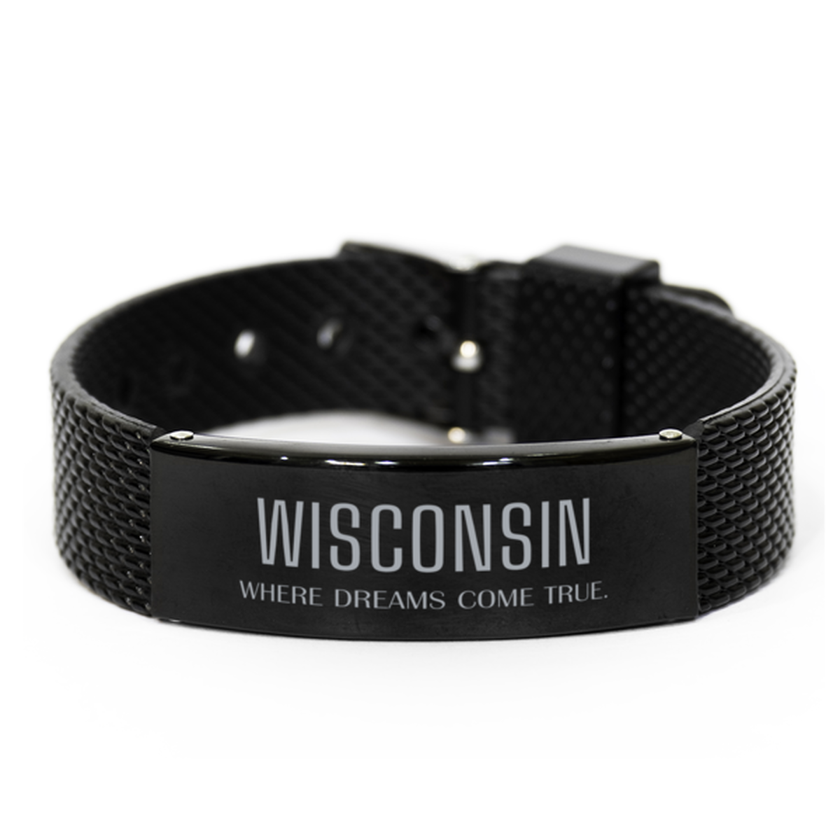 Love Wisconsin State Black Shark Mesh Bracelet, Wisconsin Where dreams come true, Birthday Inspirational Gifts For Wisconsin Men, Women, Friends