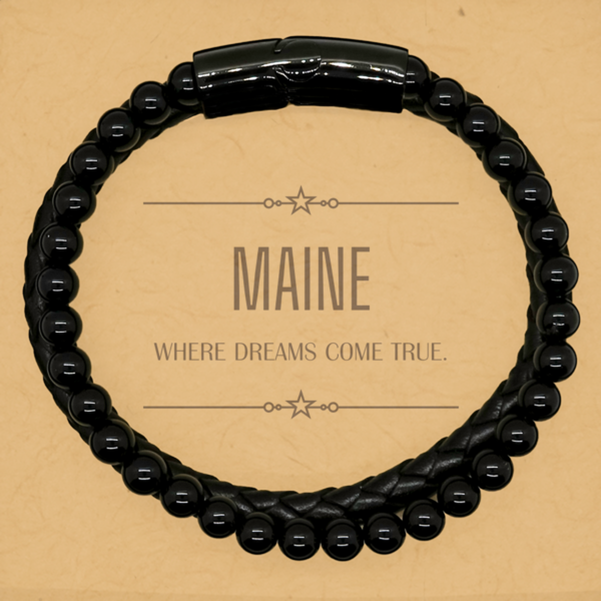 Maine Inspirational Leather Bracelet - Where Dreams Come True | Birthday Gift