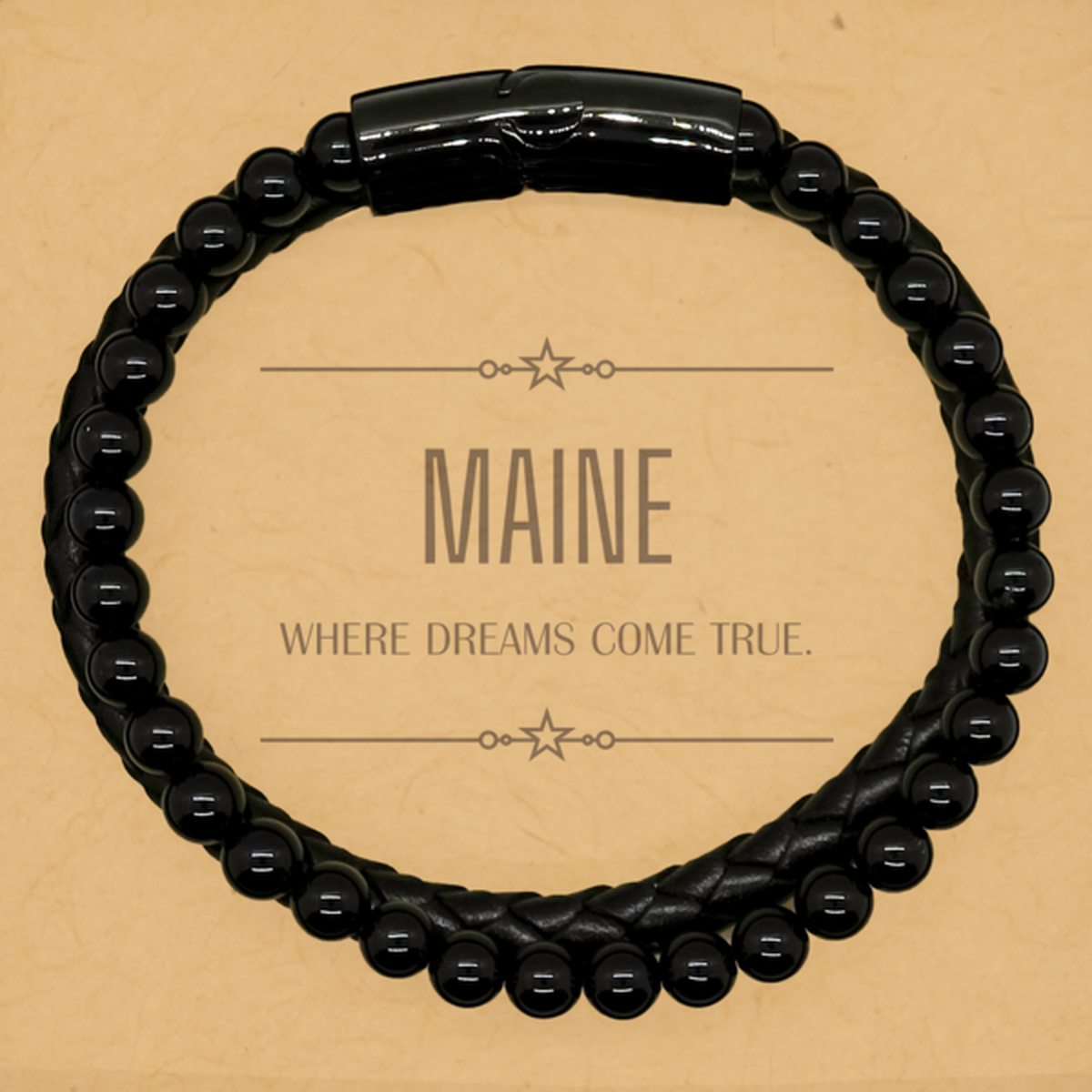 Maine Inspirational Leather Bracelet - Where Dreams Come True | Birthday Gift