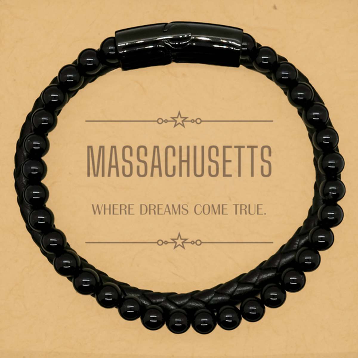 Love Massachusetts State Stone Leather Bracelets, Massachusetts Where dreams come true, Birthday Inspirational Gifts For Massachusetts Men, Women, Friends