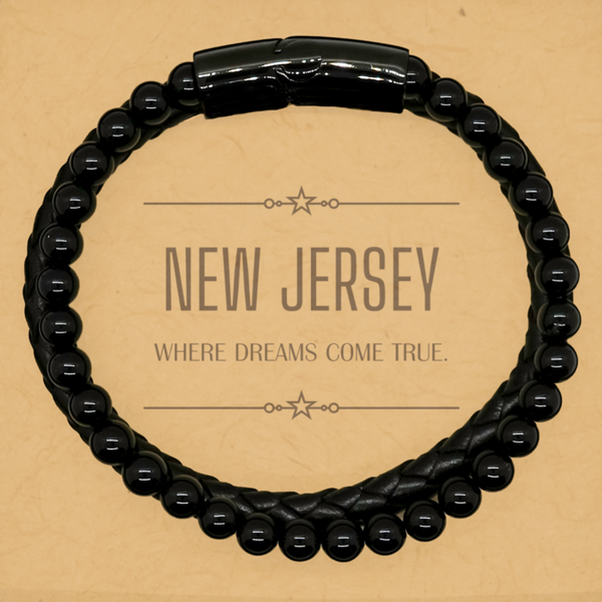 New Jersey Inspirational Stone Leather Bracelet - Where Dreams Come True | Birthday Gift